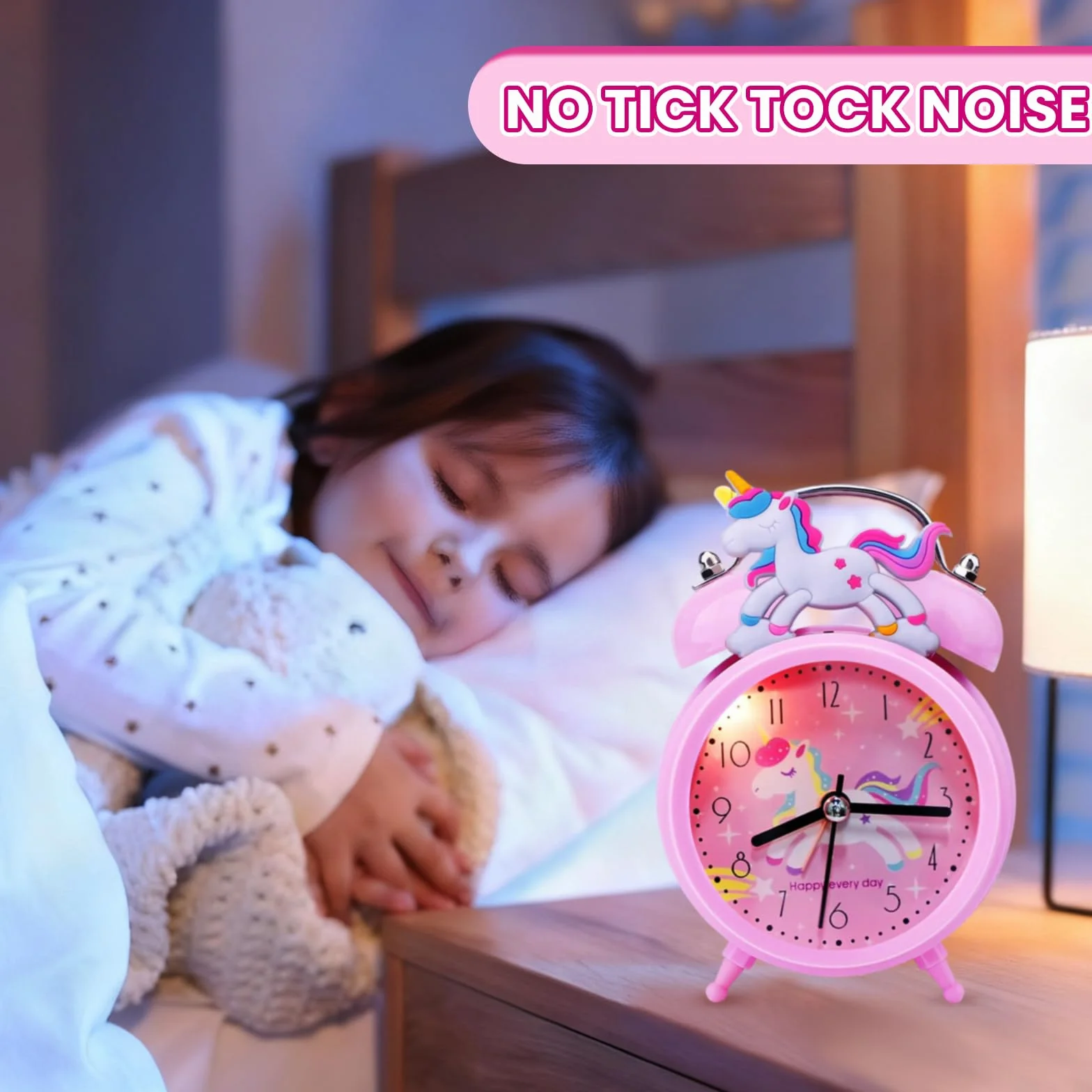 Aitsite Classico Sveglia Bambini, Orologio Unicorno Rosa con Luce Notturna Senza Ticchettio, Silenziosa, Portatile, Sveglia da Comodino Adatto per l'arredamento Della Stanza e Regali di Natale