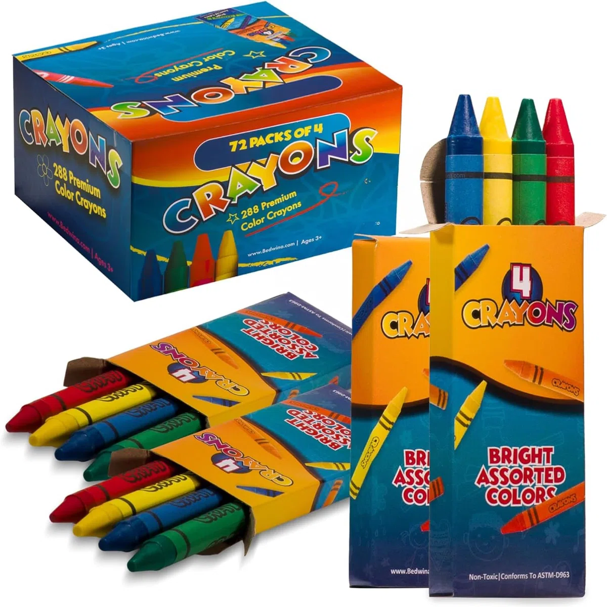 Bedwina Pastelli Bulk – 288 pastelli (72 confezioni da 4), colori premium atossici per bambini, bomboniere, ristoranti, premi, sacchetti regalo e calze di Natale