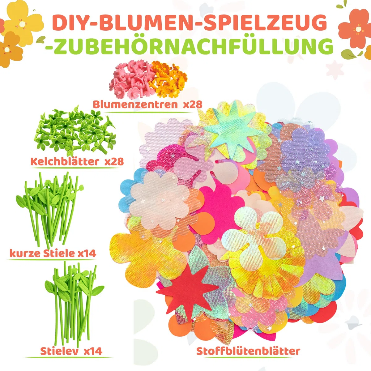 Glowsprout Accessori per stampa floreale fai da te, set creativo per bambini, 180 pezzi, fiori fatti a mano, adatti per bambini dai 3 ai 12 anni