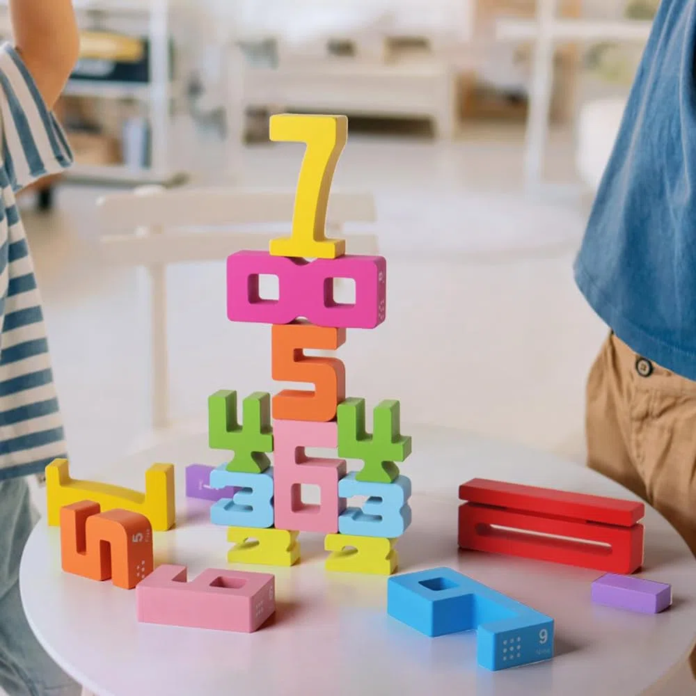 Blocchi Numero in Legno per Bambini, Wooden Number Building Blocks, Puzzle Numerici con Numeri da 1 a 10, Giocattoli da impilare e bilanciare