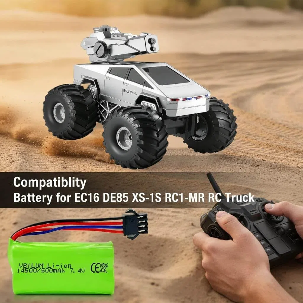 Batteria agli ioni di litio ricaricabile da 7,4 V 500 mAh SM-4P 4 pin spina per DE85 1:12 RC Truck XS-1S RC1-MR 1:16 Anfibio telecomando Auto Monster Truck Batteria e cavo di ricarica USB (2