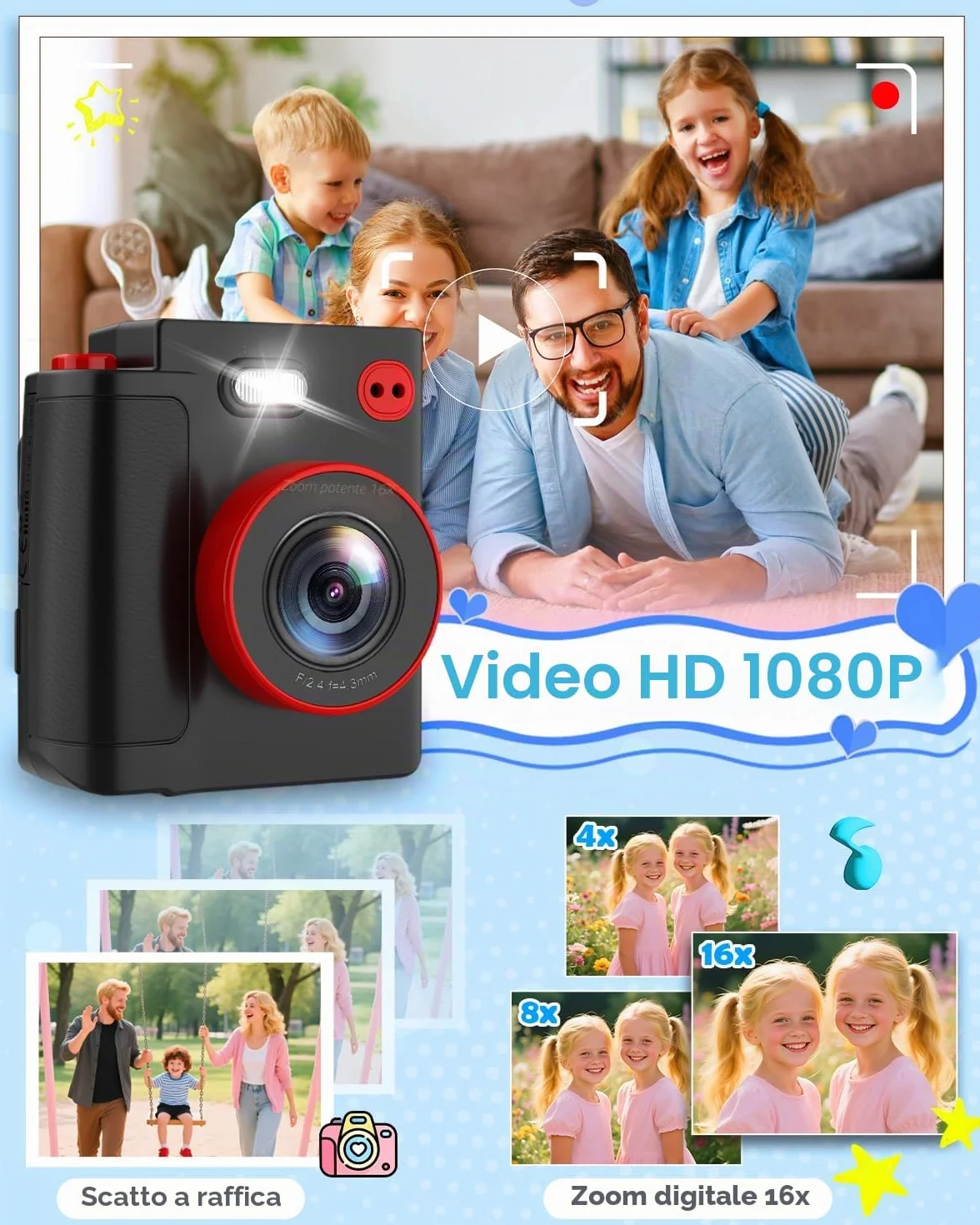 Macchina Fotografica Bambini Istantanea, 1080P HD Fotocamera Istantanea per Bambini con 32GB Scheda & Carta Fotografica, Giocattolo Regalo di Natale Compleanno Bambino e Bambina 3-12 Anni