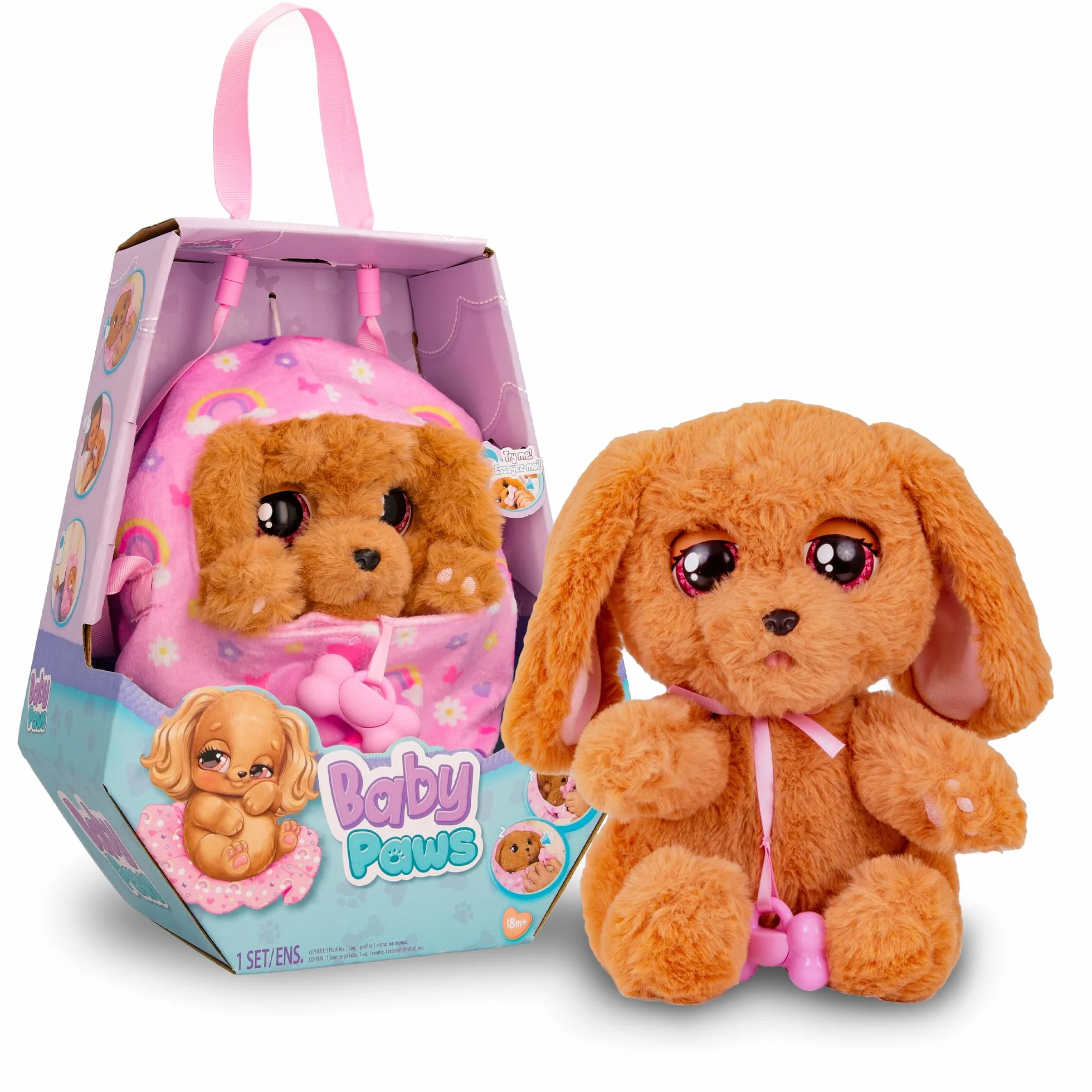 Baby Paws Cocker, Peluche Interattivo con Suoni, Apre e Chiude gli Occhi ed Include Borsetta, Copertina, Giocattolo Bambine e Bambini +3 Anni