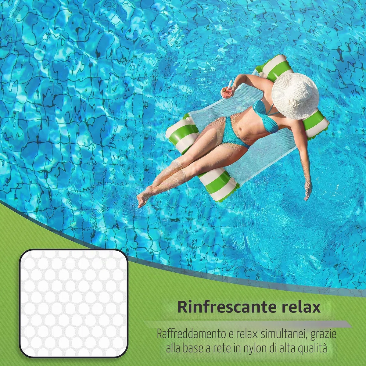 Balinco – Amaca gonfiabile ad acqua con 2 camere d'aria e rete in nylon per piscina – Materasso ad acqua per relax per adulti e bambini – Accessorio estivo per piscina (Verde/Bianco + Rosso/Bianco)