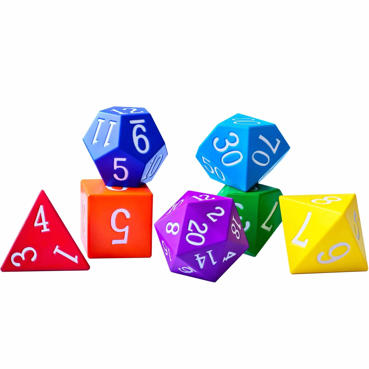 Set di 7 dadi poliedrici in schiuma Jumbo da 10 cm, grandi colori arcobaleno per giochi e risorse didattiche