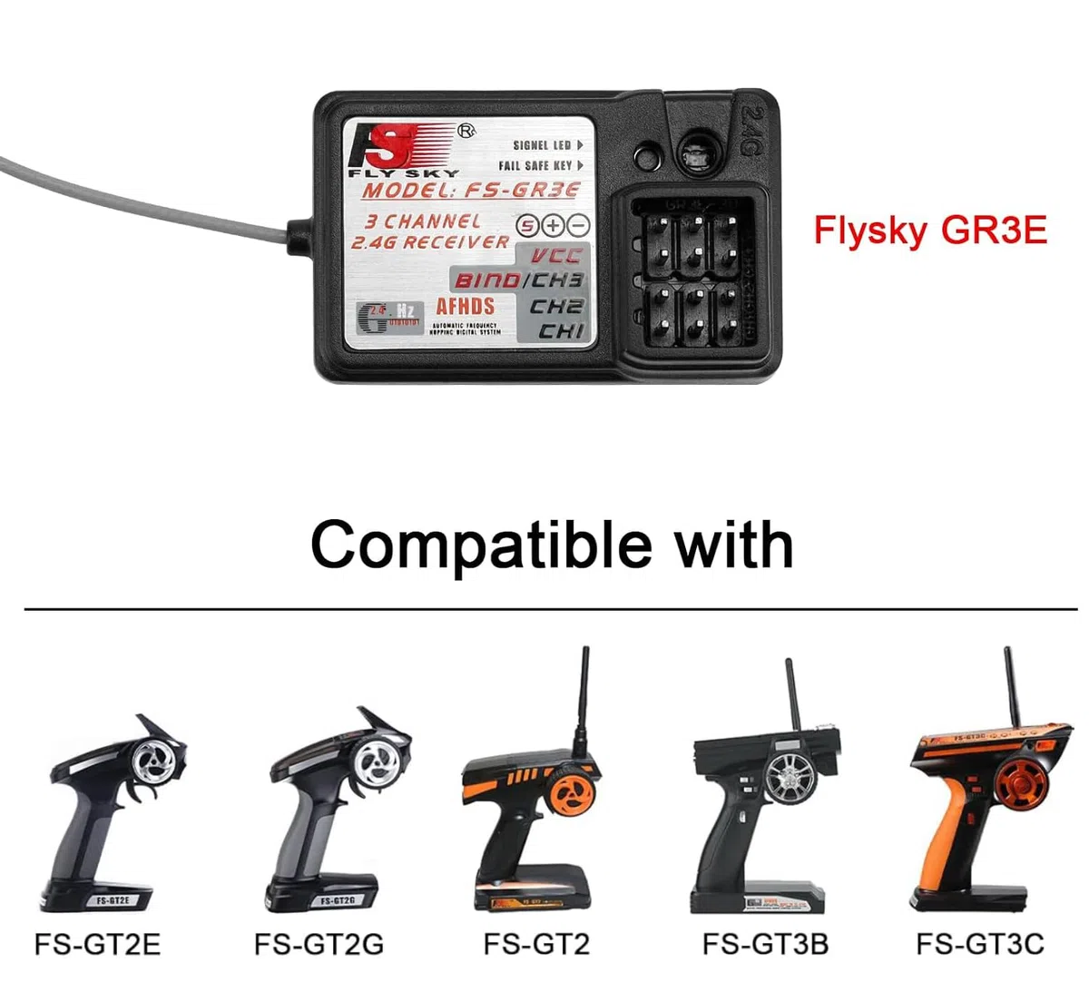LiteBee Flysky FS-GR3E 3CH RC Ricevitore (2.4Ghz, AFHDS), per trasmittente FS-GT2 GT3 GT3B GT3C GR3C RC Car Boat