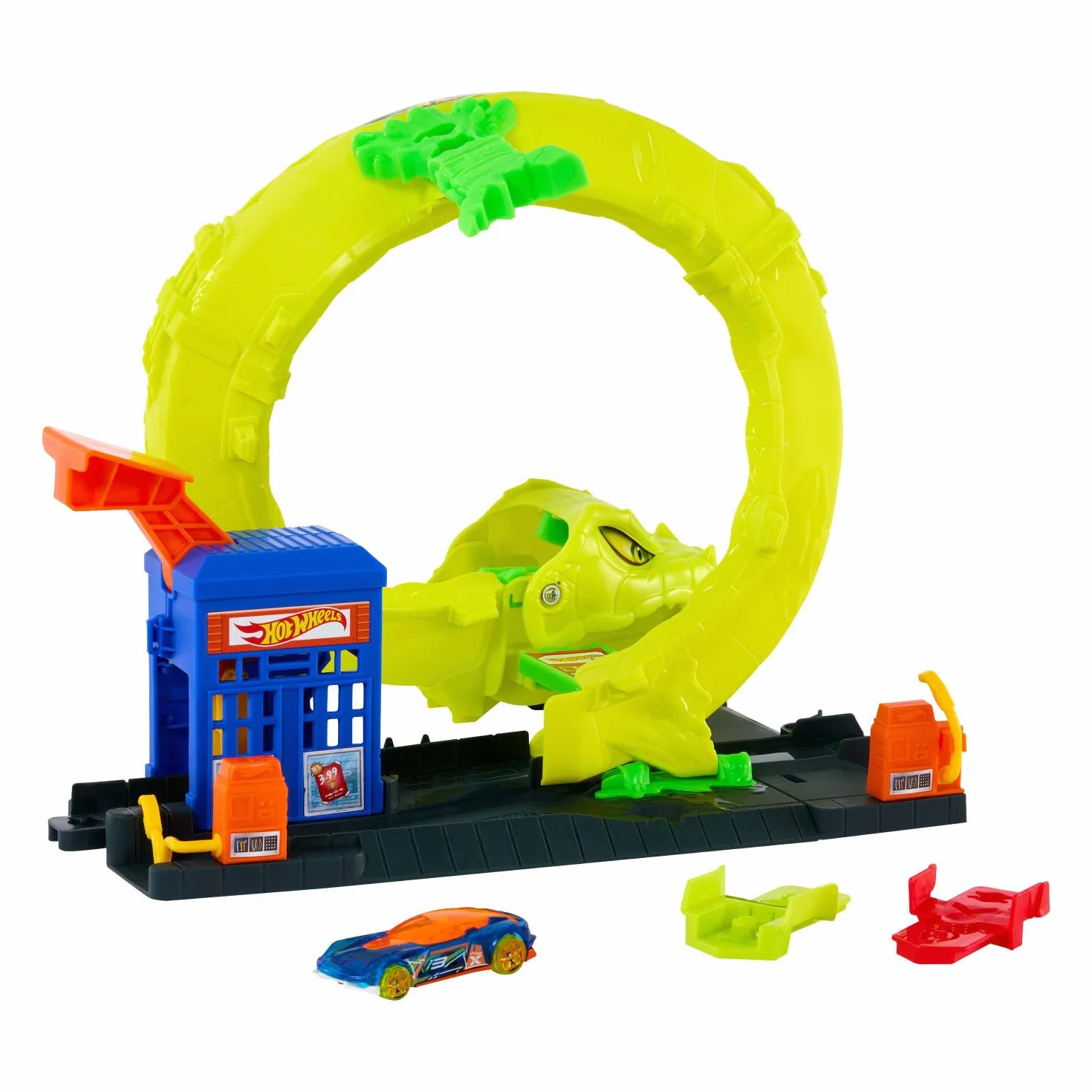 Hot Wheels - Attacco del Serpente, Set con Stazione di Servizio e Pista Spirale, 2 modalità di Gioco e Veicolo in Scala 1:64 Incluso, Giocattolo per Bambini, 4+ Anni, JBM63