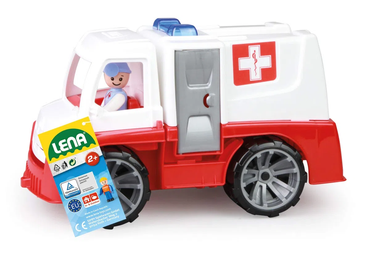 LENA - Truxx Macchina Ambulanza Veicolo Giocattolo per 2+ Anni Bambini, Rosso/Bianco