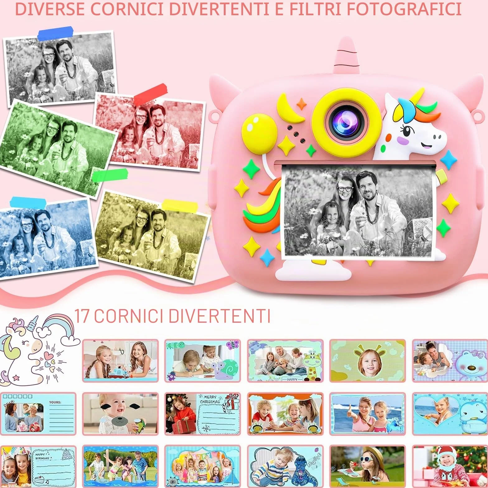 Macchina Fotografica Bambini, 2,4 Pollici Macchina Fotografica Istantanea, 1080P Macchina Fotografica Bambini Istantanea, con 32GB Scheda SD e Carta da Stampa, Regalo per Bambini dai 3-12 Anni