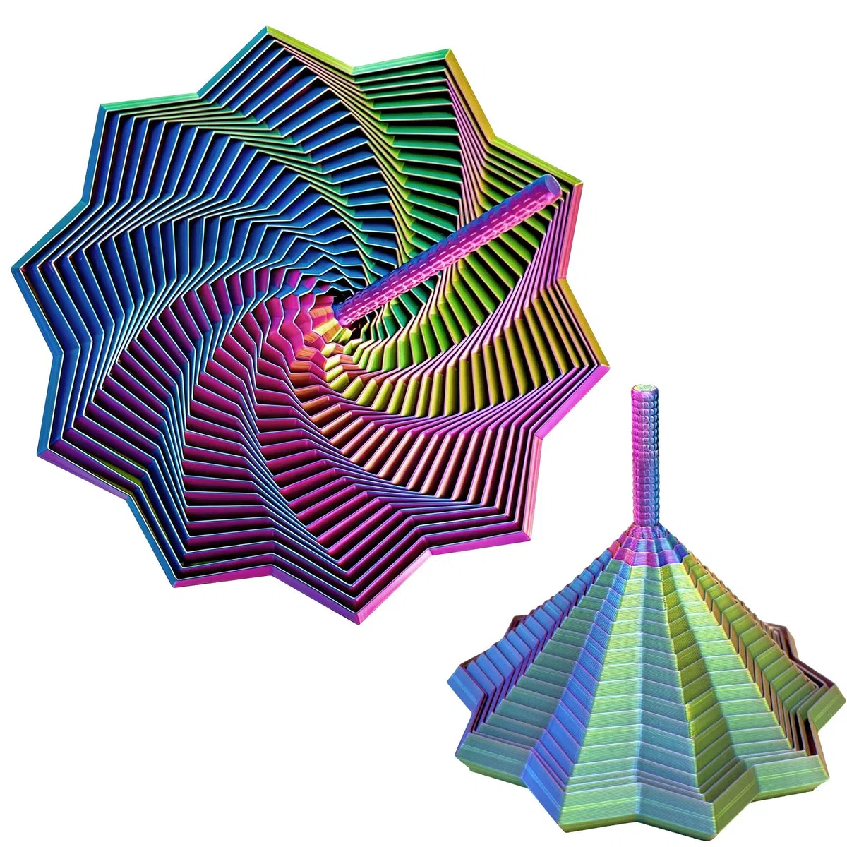 Fidget Star, stella frattale espansa stampata in 3D con manico, spirale rotante esagonale di decompressione, gadget multi-sfaccettato per alleviare lo stress, illusione visiva ornamenti a spirale