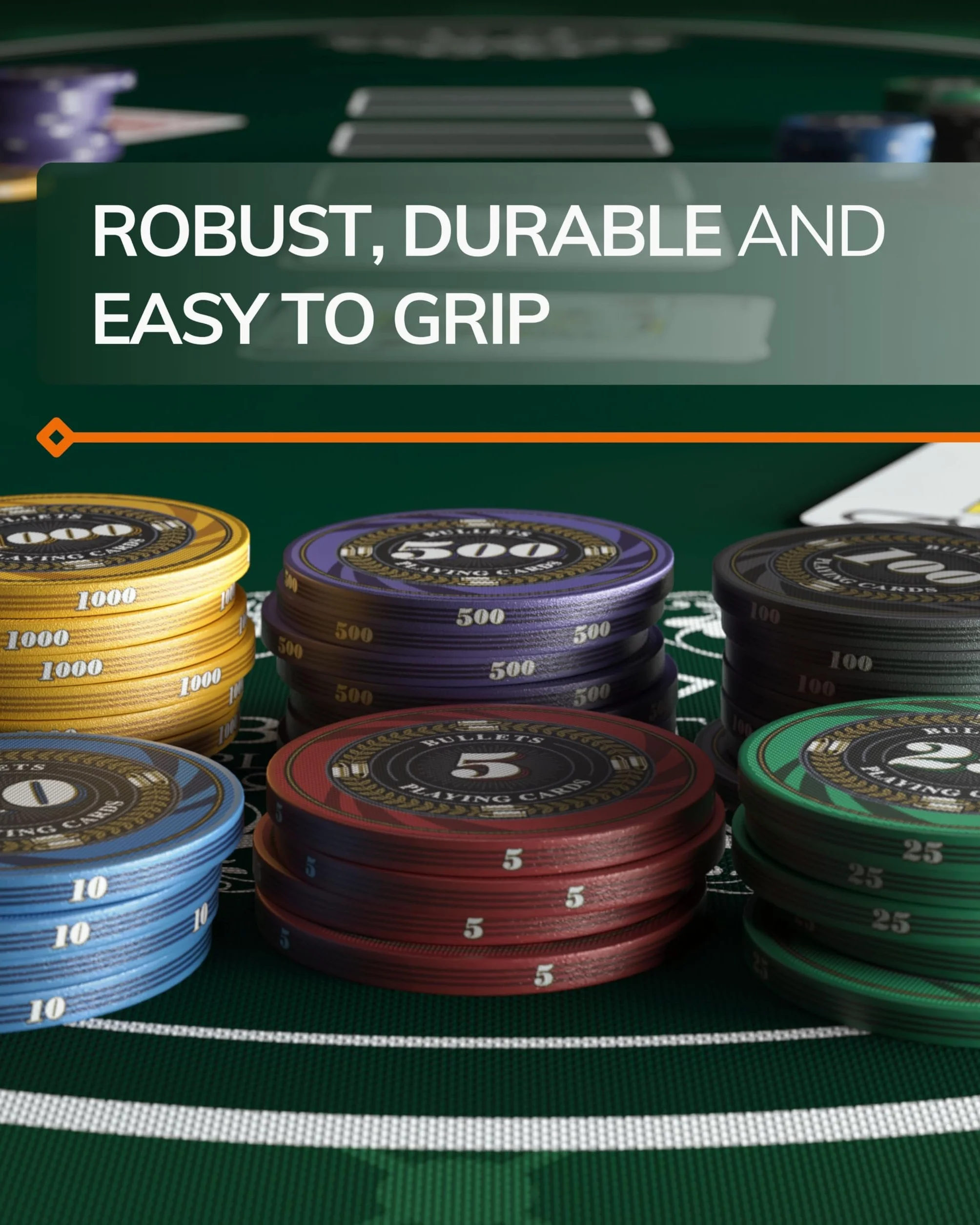 Bullets Playing Cards, 25 chip da poker in ceramica Silvio per set da poker, con valori, 10 g, 4 cm di diametro (rosso: 5)