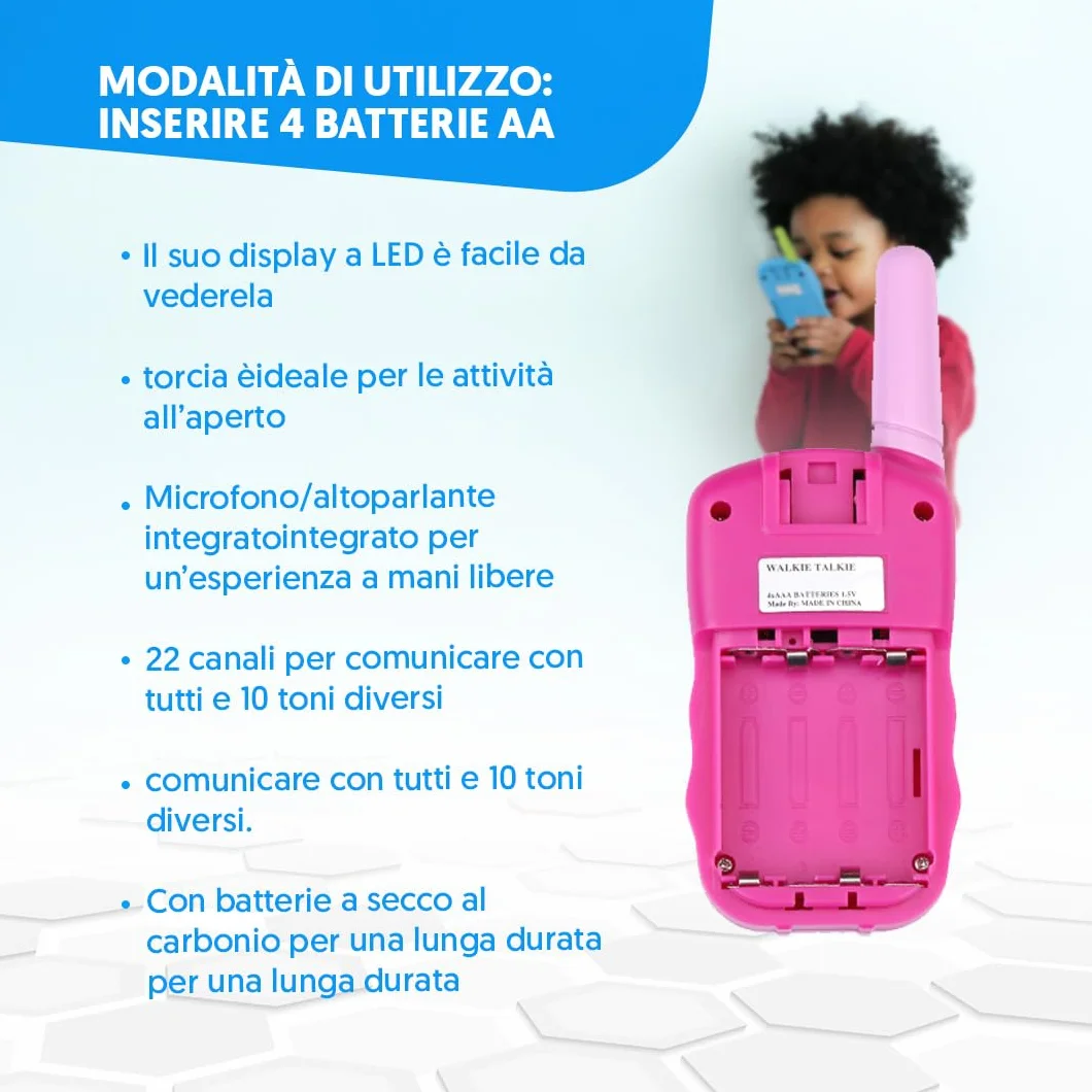 NK Set di 3 Walkie-Talkie per Bambini di 4 5 6 7 8 9 Anni (Batterie Incluse) - Lunga Distanza 3km, Display LED, 22 Canali, Giocattolo per Bambini con Torcia, Regalo di Natale Compleanno (3 unità)