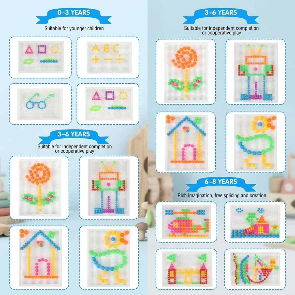 Set di tavolette creative da 592 pezzi con mollette colorate e motivi - Puzzle con mollette per bambini dai 3 ai 7 anni Giochi educativi per la motricità fine per l'apprendimento in età prescolare