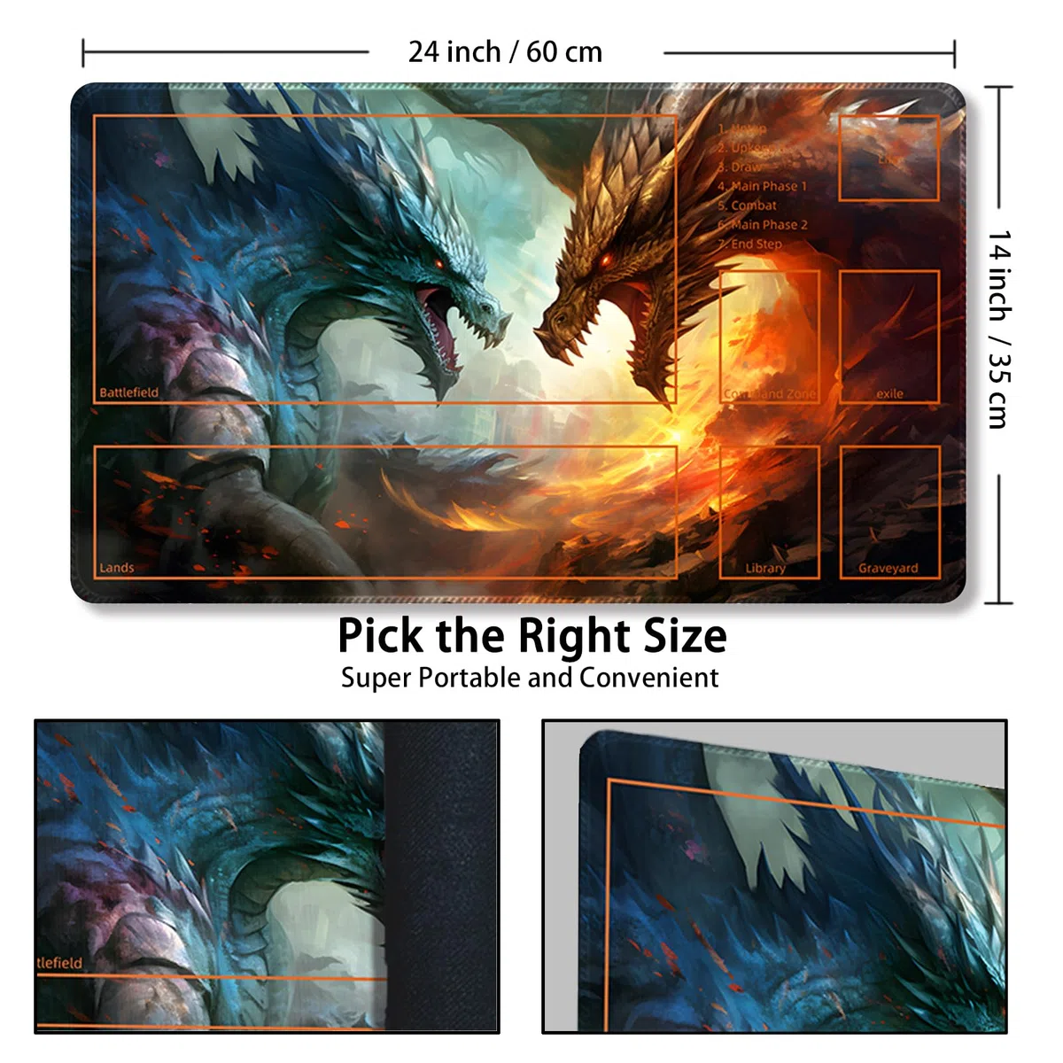Tappetino da gioco per MTG, con borse di stoccaggio, 61 x 35,6 cm, TCG e tappetino da gioco da tavolo per carte, con zone per mouse e tappetino magico
