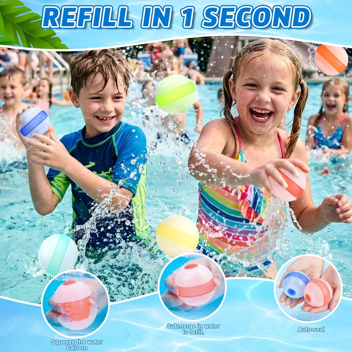12 PCS Gavettoni Riutilizzabili, Palloncini Acqua Riutilizzabili in Silicone, Gavettoni Acqua Autosigillanti, Bombe d'Acqua a Riempimento Rapido per Bambini e Adulti, Giochi da Esterno e Piscina