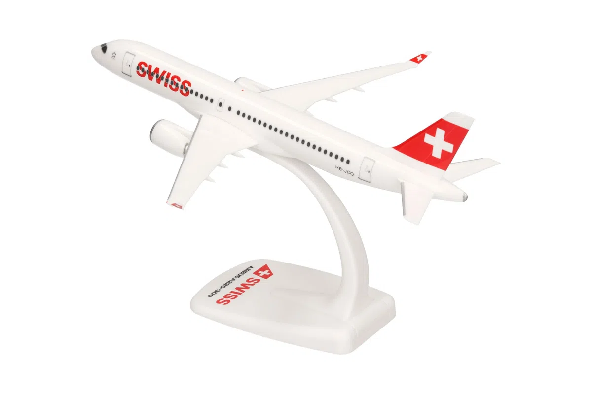herpa modello di aereo Swiss International Air Lines Airbus A220-300 – HB-JCQ, in scala 1:200 - Snap-Fit, pezzo da collezione, miniatura deco, statuetta con supporto in plastica