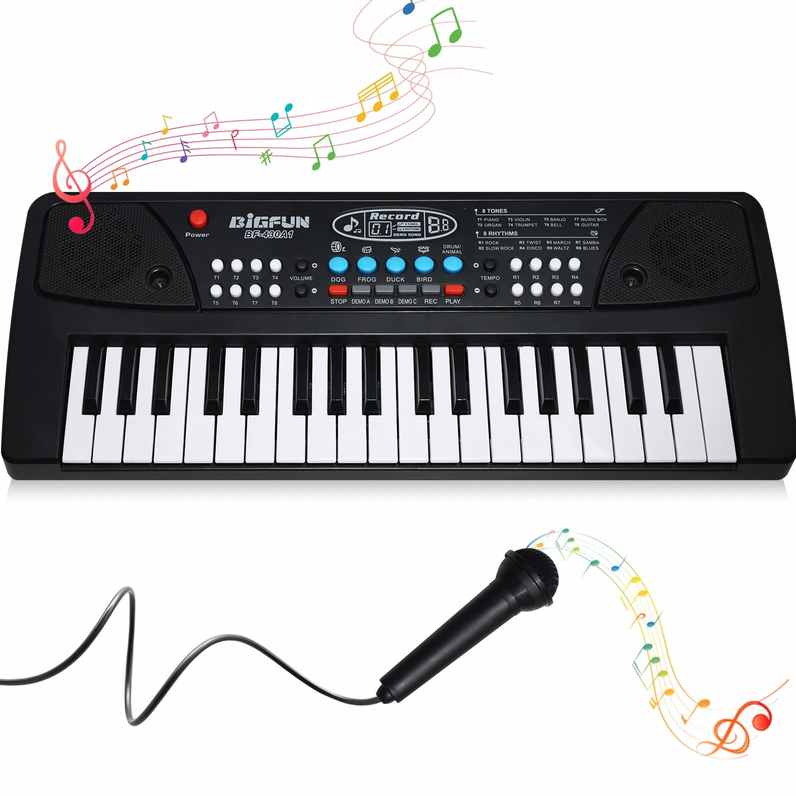 Tastiera Musicale per Bambini con Microfono – Pianoforte per Bambini 37 Tasti, Mini Pianola con Funzione di Registrazione, USB/Batteria