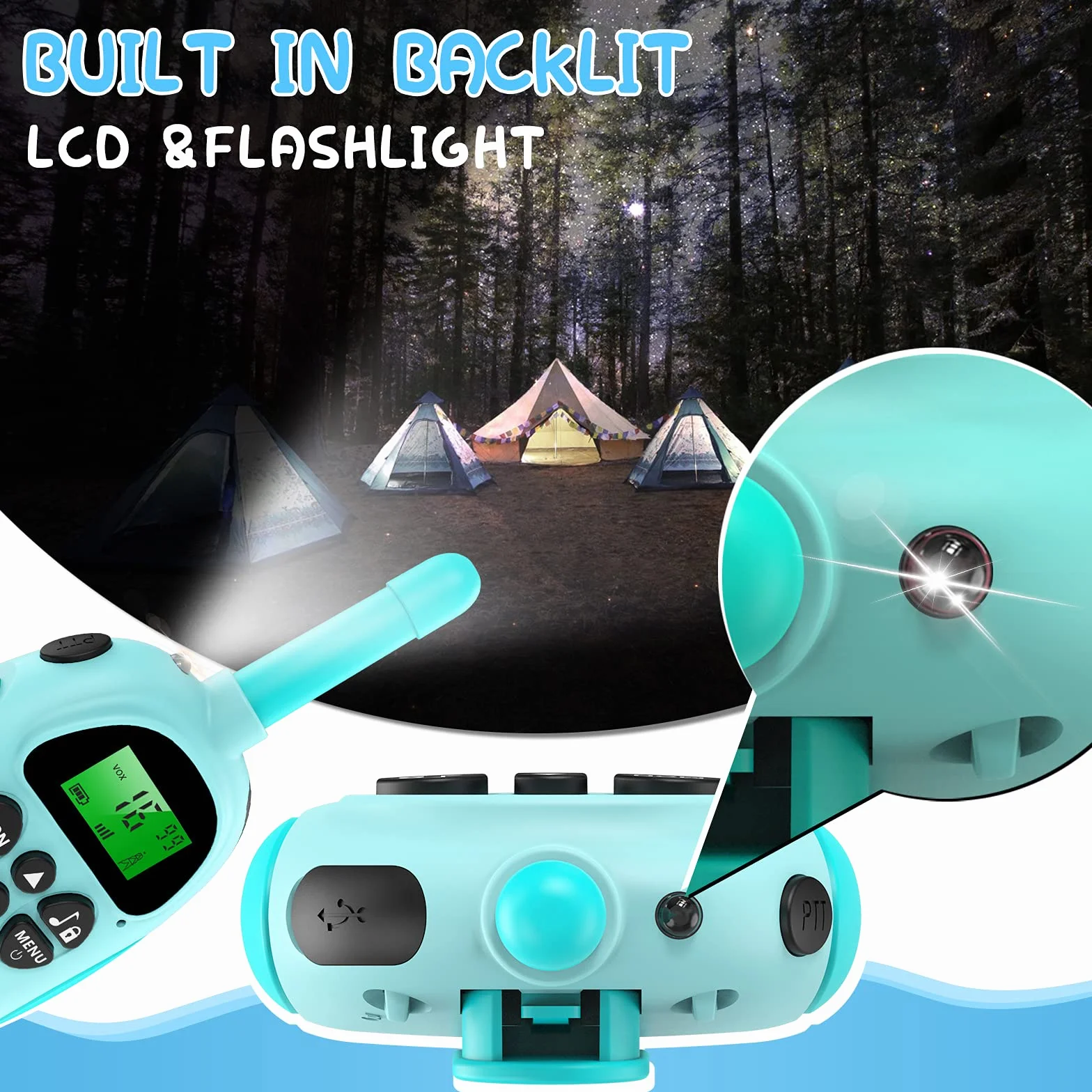 Ushining Walkie Talkie Bambini, 16 Canali Radio Giocattolo a 2 Vie con Torcia LCD Retroilluminata VOX Walkie Talkie Ricaricabile a Lungo Raggio, Regalo per Ragazze e Ragazzi di 3-12 Ann (Blu e Rosa)