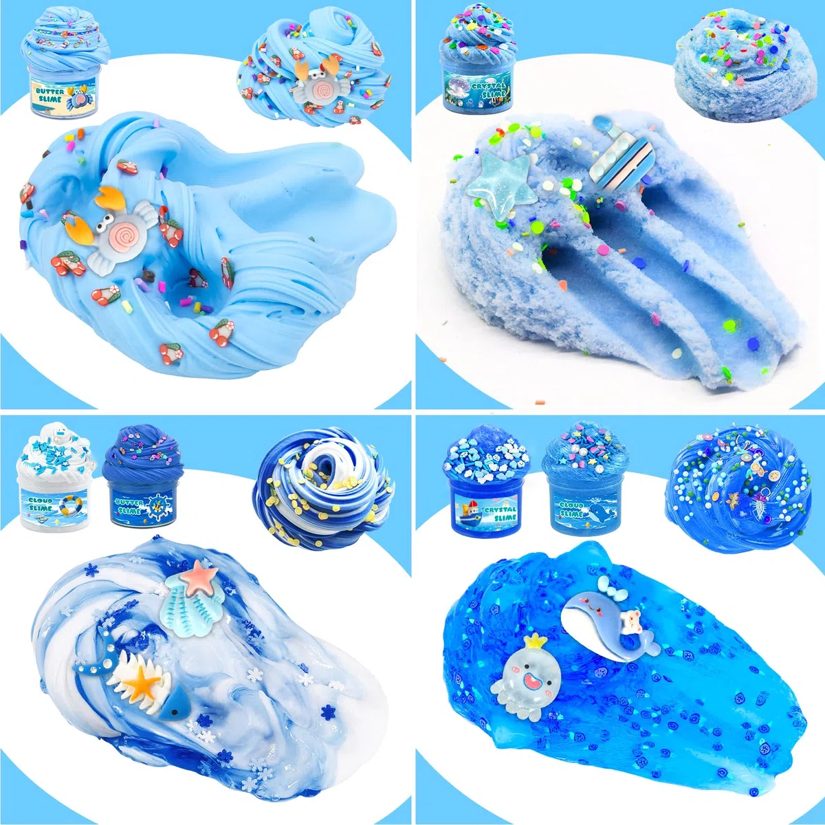 6 Pezzi Fluffy Butter Slime Set, Blu Crystal Slime per Bambini, Butter Slimes Set, Putty Giocattoli, DIY Slime Morbido ed Elasticizzato per Bambine e Bambini Feste Regalo (Blu)
