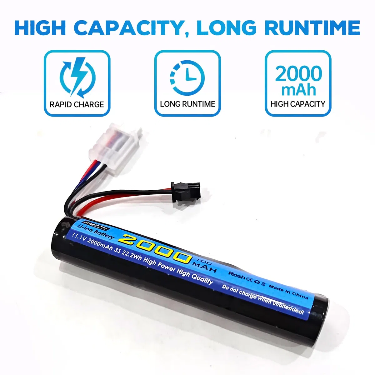 11.1V 10C 2000mAh batteria agli ioni di litio con SM-2P, T, cavo di conversione della spina Odamiya e Caricatore USB è adatto per il blaster di gocce d'acqua del gel della pistola ad aria