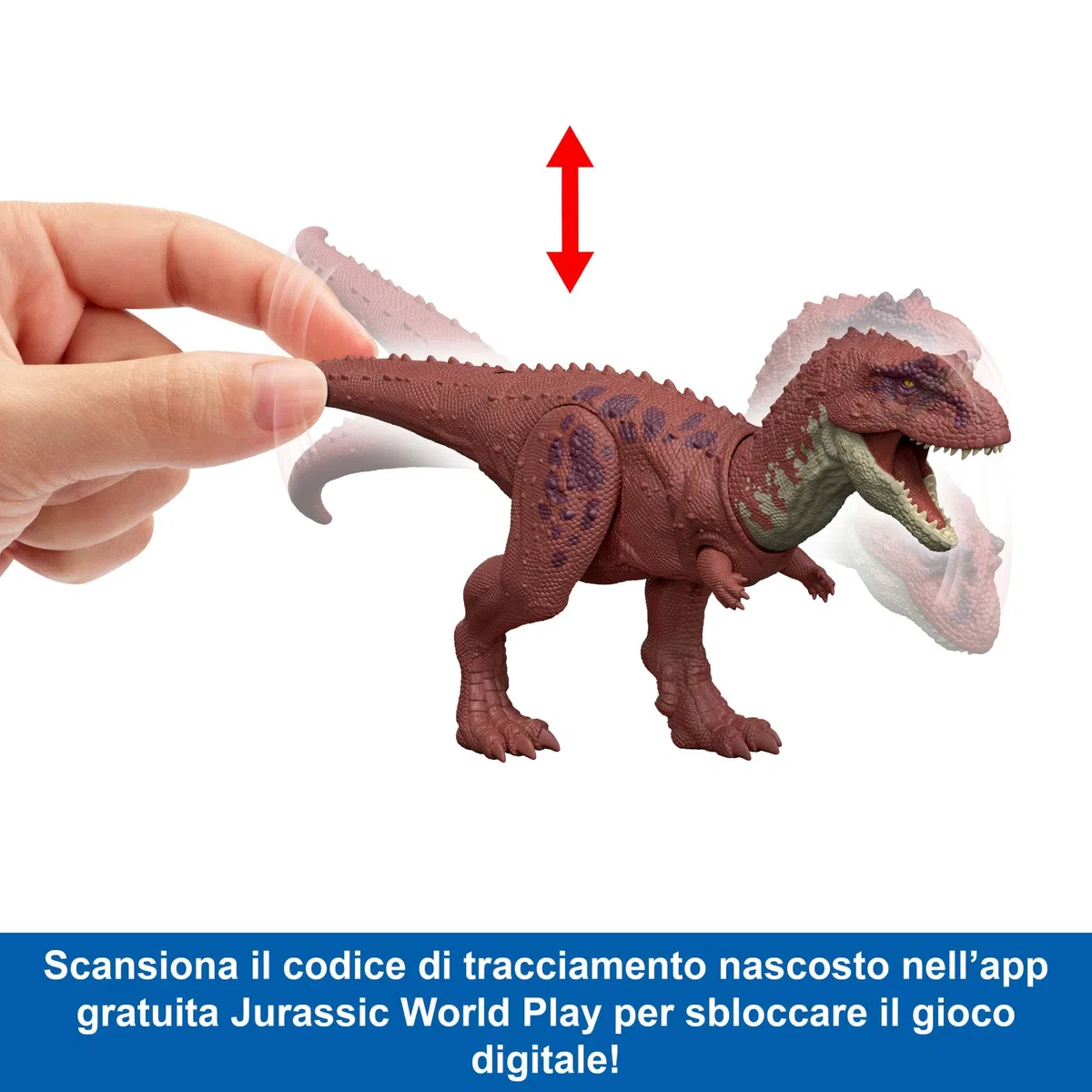 Mattel Jurassic World La Rinascita - Aucasaurus Ruggito Selvaggio, dinosauro giocattolo con movimento della bocca multidirezionale azionato con la coda e suoni, snodato, gioco digitale, JGB88