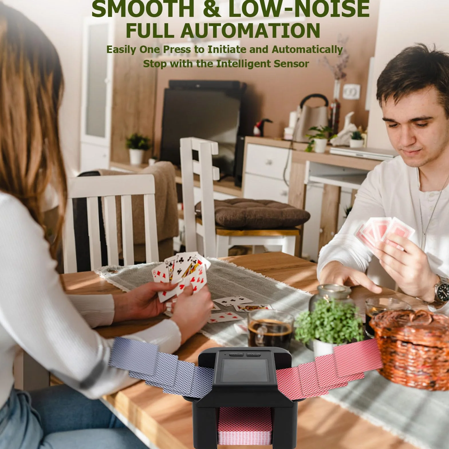 Shuffler automatico per carte da 1-2 deck, 2000 mAH ricaricabile e portatile USB di ricarica Shuffler One-Press AUTO e modalità manuale per mischiare carte per poker UNO Blackjack Skip-Bo