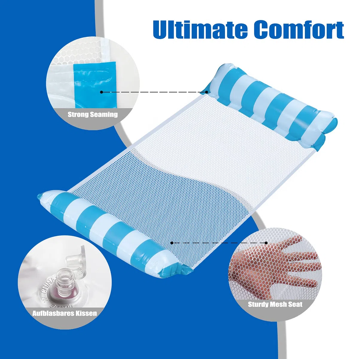 Amaca Galleggiante, Materassino per Piscina 4 in 1, Amaca Mare con Pompa ad Aria, Accessorio per La Piscina per Adulti, Poltrona Galleggiante Piscina