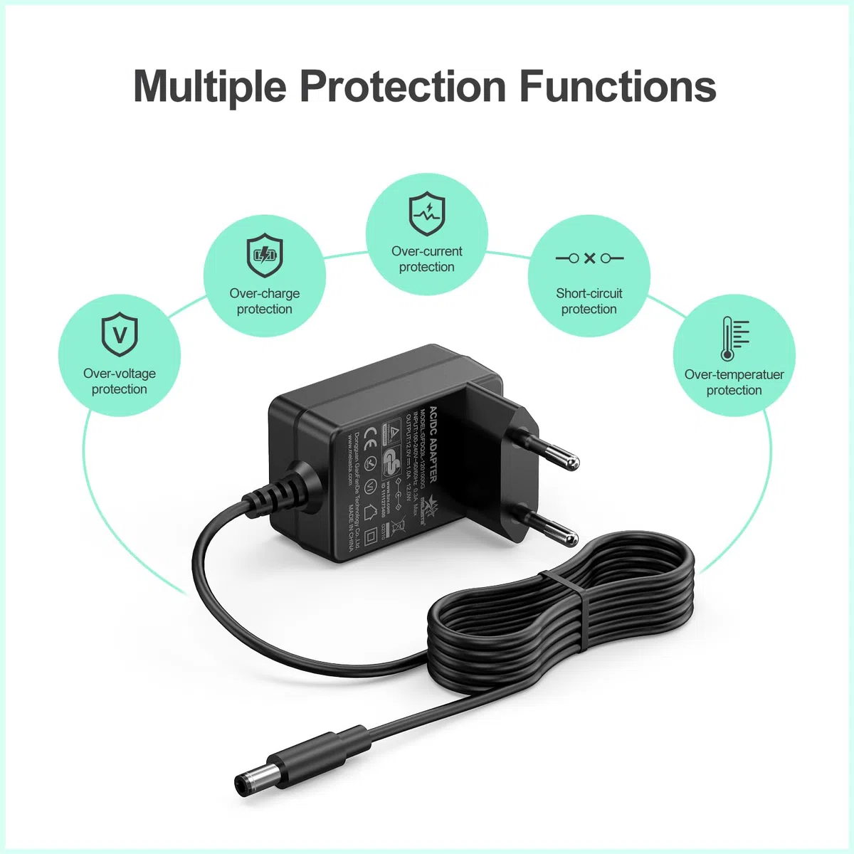 melasta AC/DC Adattatore universale 12V 1A con 8 Connettori DC per Strisce LED, Router senza Fili, Gatti ADSL, HUB, Interruttore, Alimentatori Audio/Video, 0.3A Max, Solo per Caricabatterie a 12V