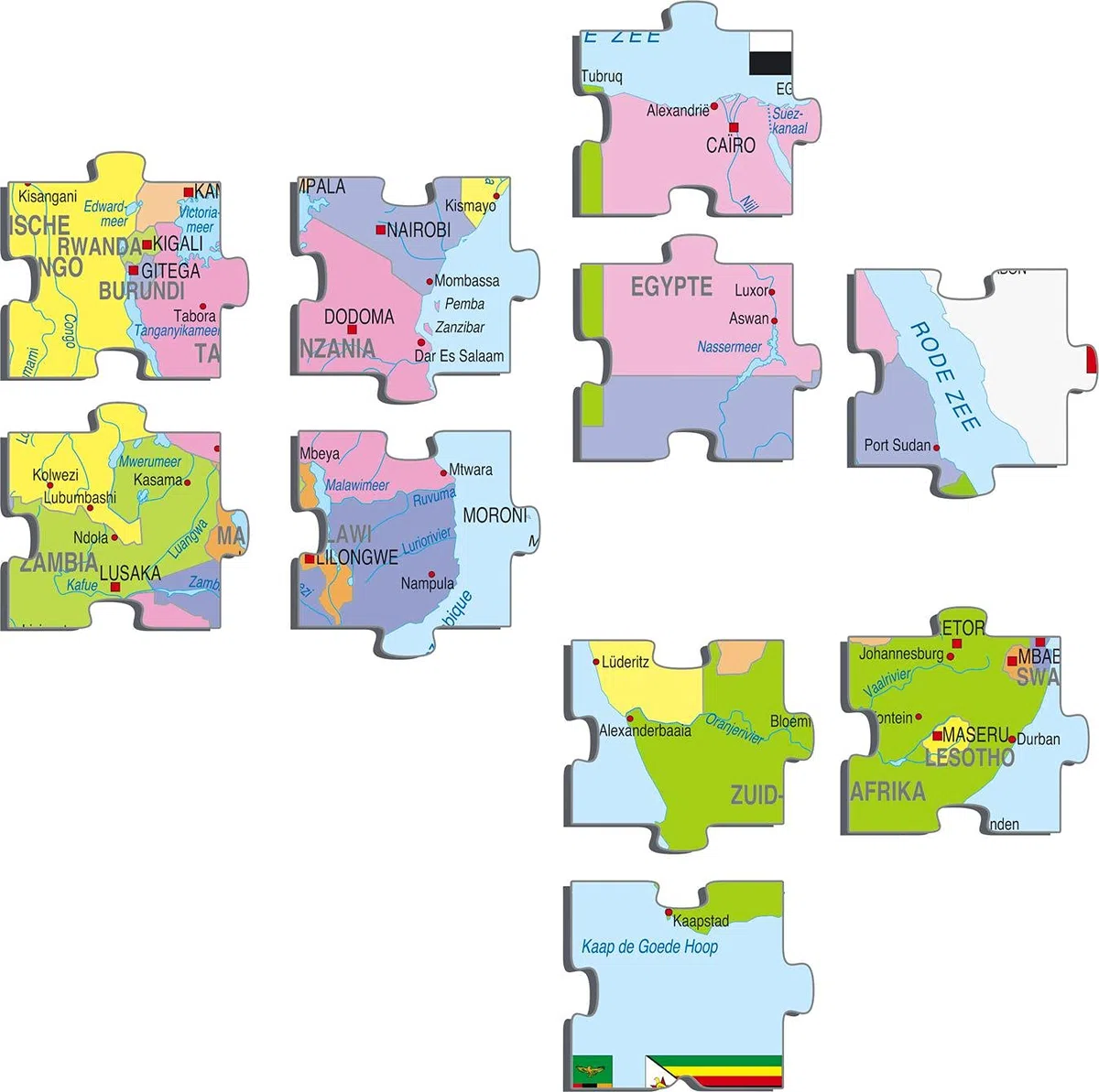 Larsen K13 Mappa Politica dell'Africa, Edizione Olandese, Puzzle Incorniciato con 70 Pezzi