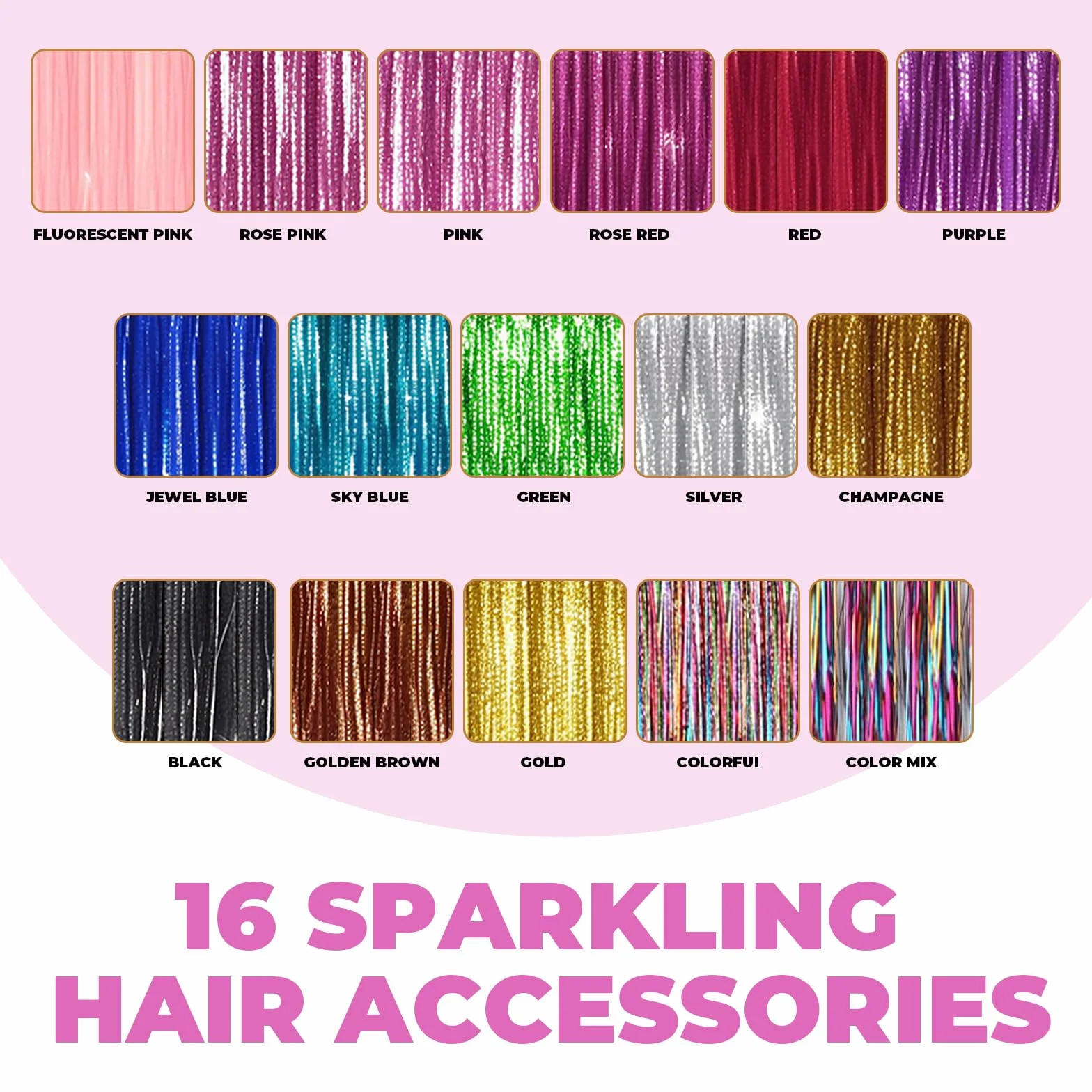 16 Colori Tinsel Glitter per Capelli, Hair Tinsel 120 cm con Strumenti per Carnevale,Feste e Celebrazioni Festive