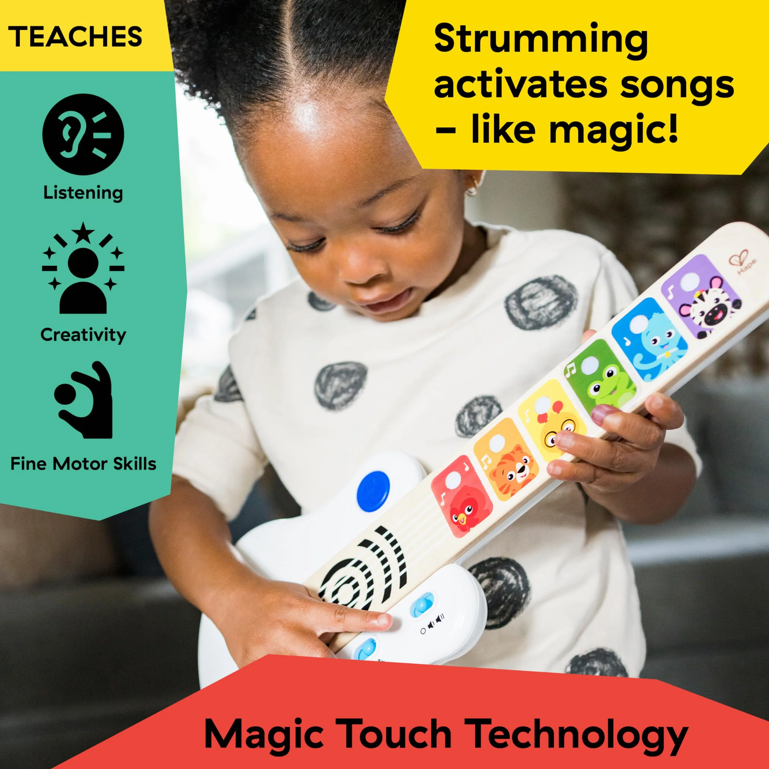 Baby Einstein, Hape, Chitarra Elettronica, Strum Along Songs Magic Touch, Giocattolo Musicale in Legno, 2 Modalità di Gioco, Strumenti Musicali per Bambini, dai 6 Mesi+