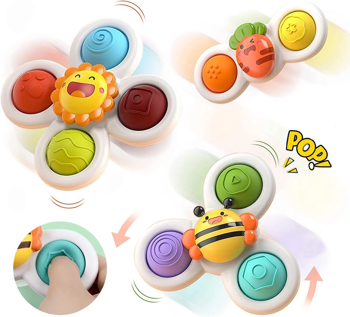 3 pezzi giocattolo a ventosa, giocattolo sensoriale bambino 1 anno ciotola da tavolo giocattolo trotola bambini giocattoli da bagno regali (Smiley)