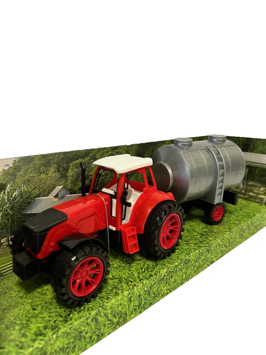 Trattore Agricolo con Rimorchio - Carro Cisterna, Aratro, Porta Animali - Giocattolo a Frizione per Fattoria (CISTERNA)