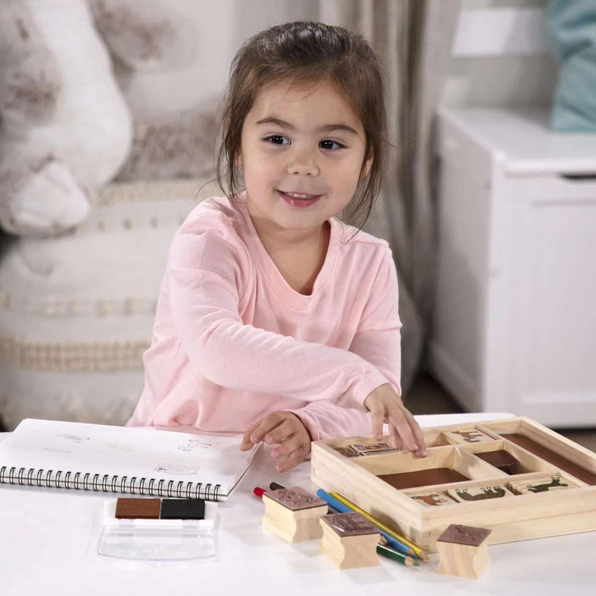 Melissa & Doug Timbri per Bambini - Set Stampi Cavalli in Legno, Lavoretti Creativi, Inchiostro Lavabile, Regalo per Feste, per Bambini, 4+ Anni