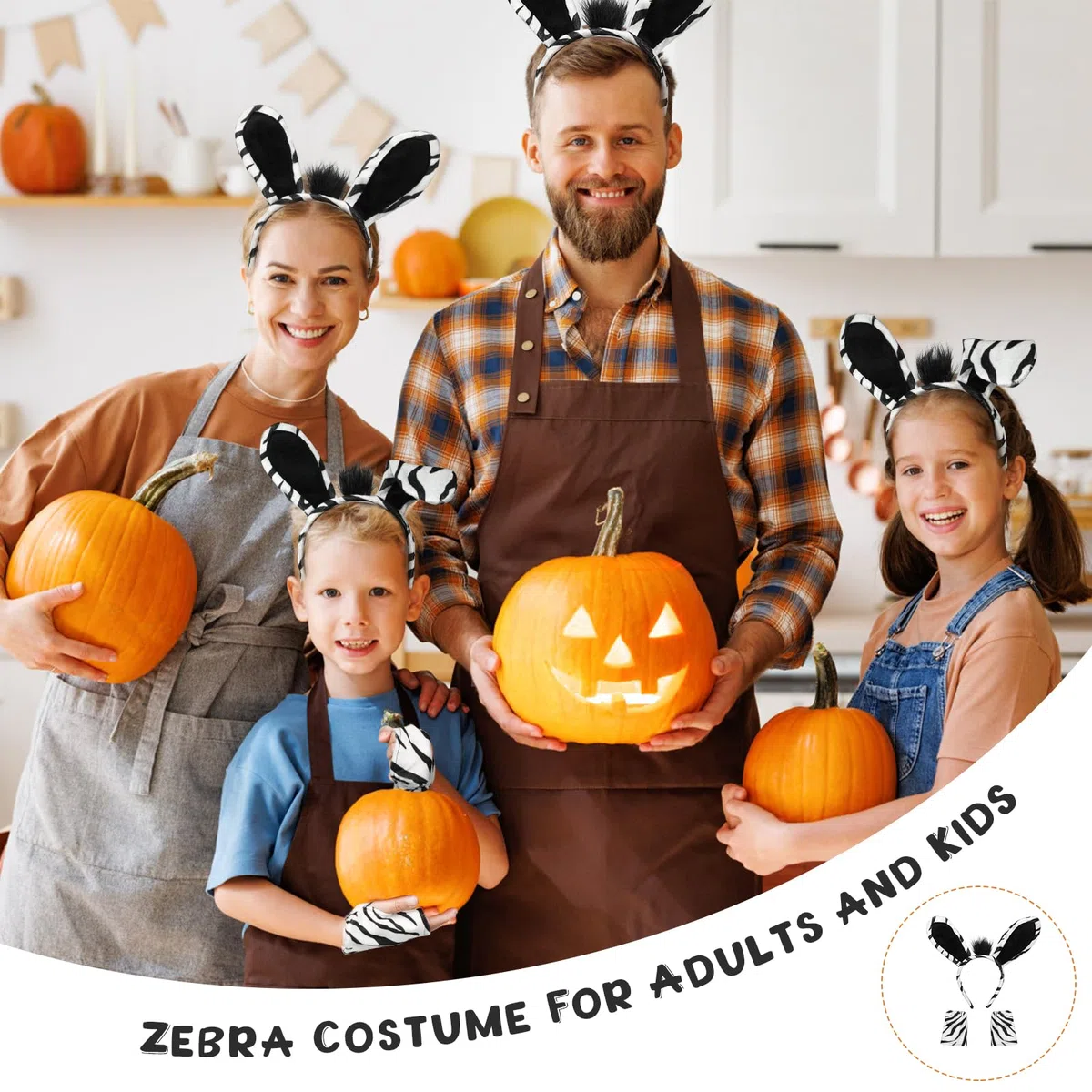 Hifot 6 Pezzi Set di Costumi per Zebra, Zebra Cerchietto con Orecchie Coda Guanti Scaldamuscoli, Zebra Costume Animale Accessori per Bambini Adulti per Cosplay Halloween Carnevale Festa a Tema