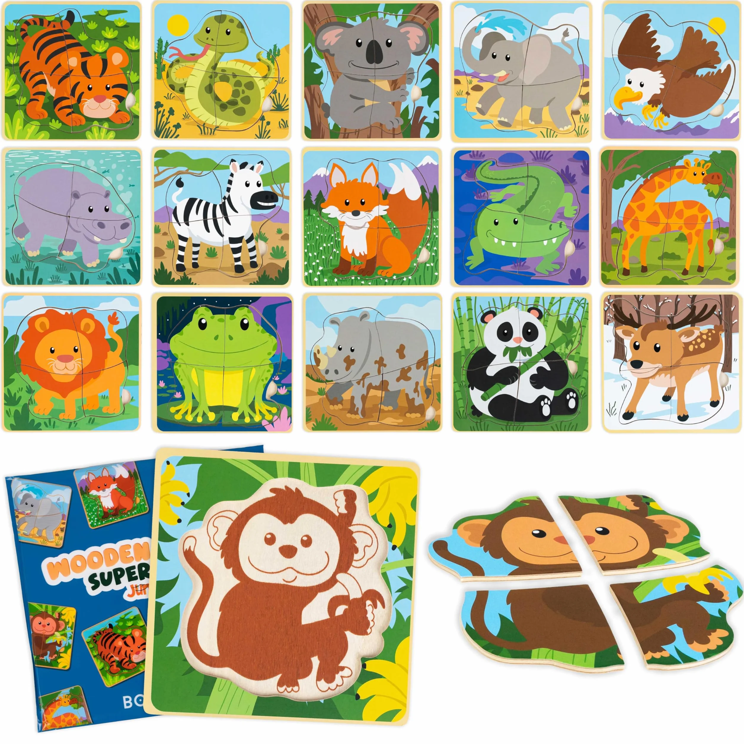 BONNYCO Puzzle in Legno 16 Pezzi per Bambini 1-5 Anni Gadget Compleanno