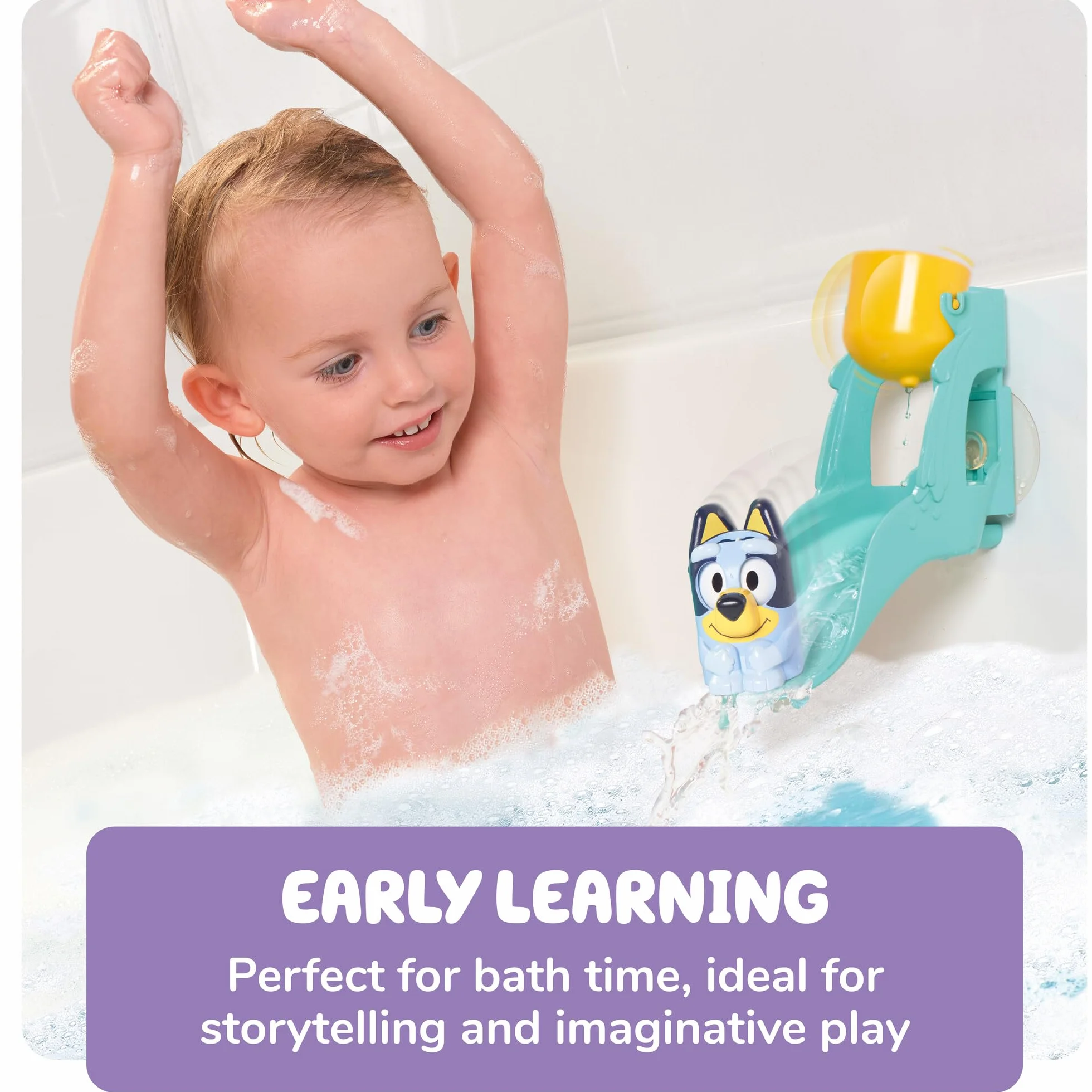 Toomies Blueys - Scivolo d'acqua, giocattolo da bagno per bambini, divertimento acquatico con giranti, promuove le capacità motorie fini, con ventose, a partire dai 18 mesi in su