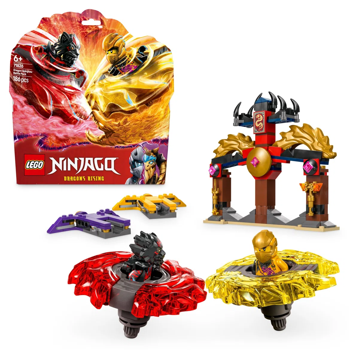 LEGO NINJAGO Battle Pack Draghi dello Spinjitzu - 2 Trottole Giocattolo, Tempio Costruibile, Elementi di Potere e 2 Minifigure, Giochi per Bambini e Bambine da 6 Anni da La Rivolta dei Draghi 71826
