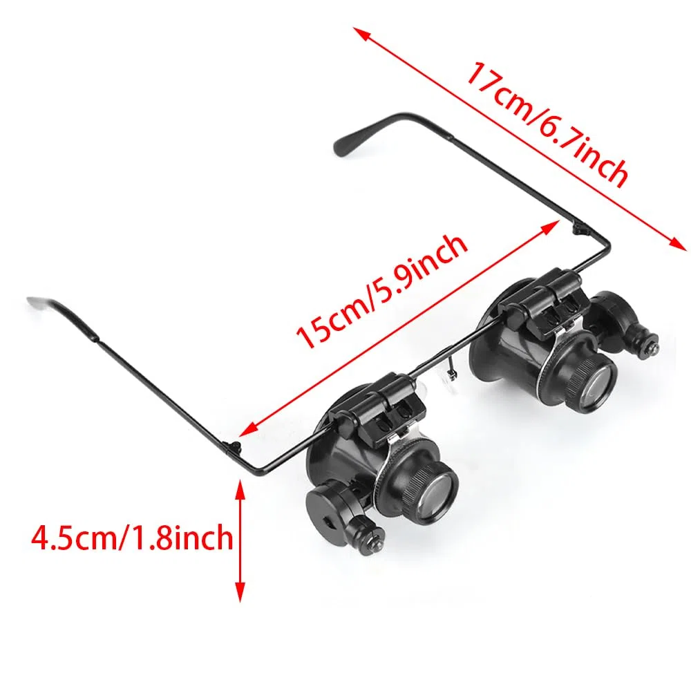 BORDSTRACT Lente d'ingrandimento da testa illuminata, Occhiali professionali per riparazione orologi, Lente d'ingrandimento da 2,5X a 25X Strumento per gioiellieri per gioiellier