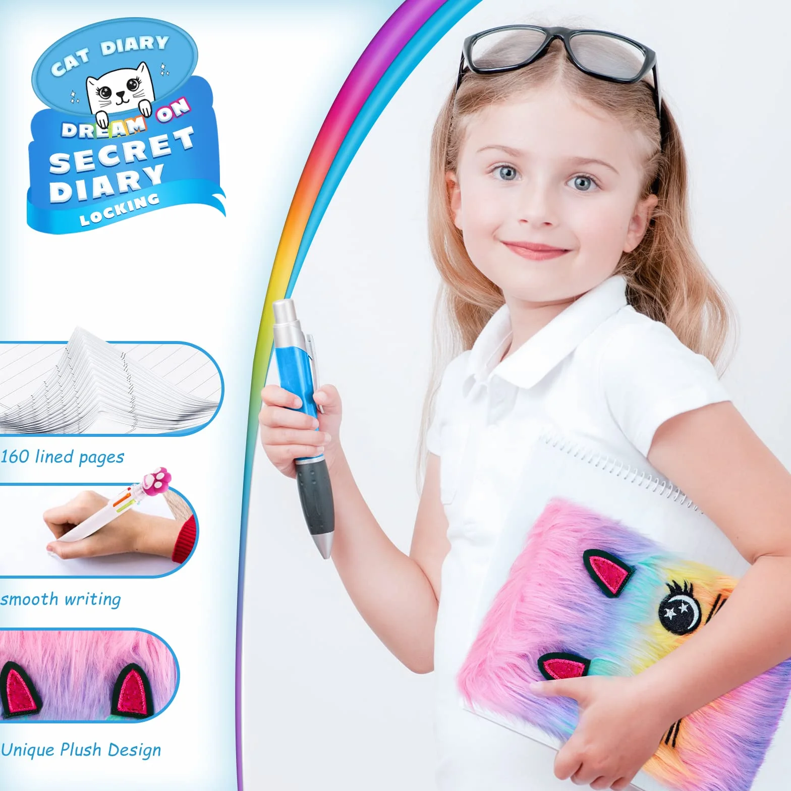 homicozy Diario Segreto Bambina, 9 Pcs Peluche Quaderno Set con Lucchetto, 160 Pagine A5 Privato Diario, Taccuino Cancelleria Set con 4 Giocattoli Silicone, 6-colori Penna, Regalo Ragazza 5-12 Anni
