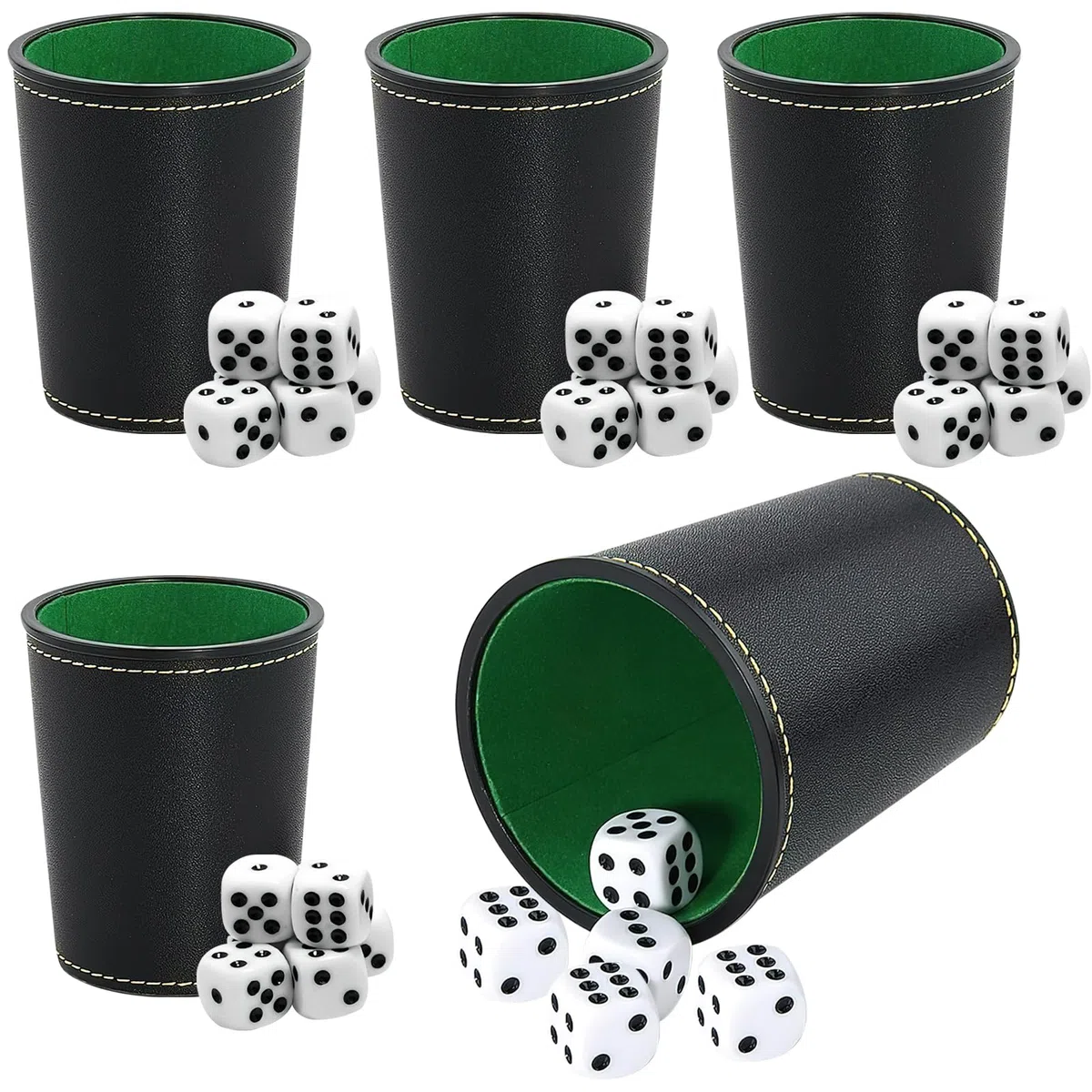 HENGBIRD Set di 5 bicchieri in pelle, con 25 dadi: gioco di dadi, in pelle, per adulti