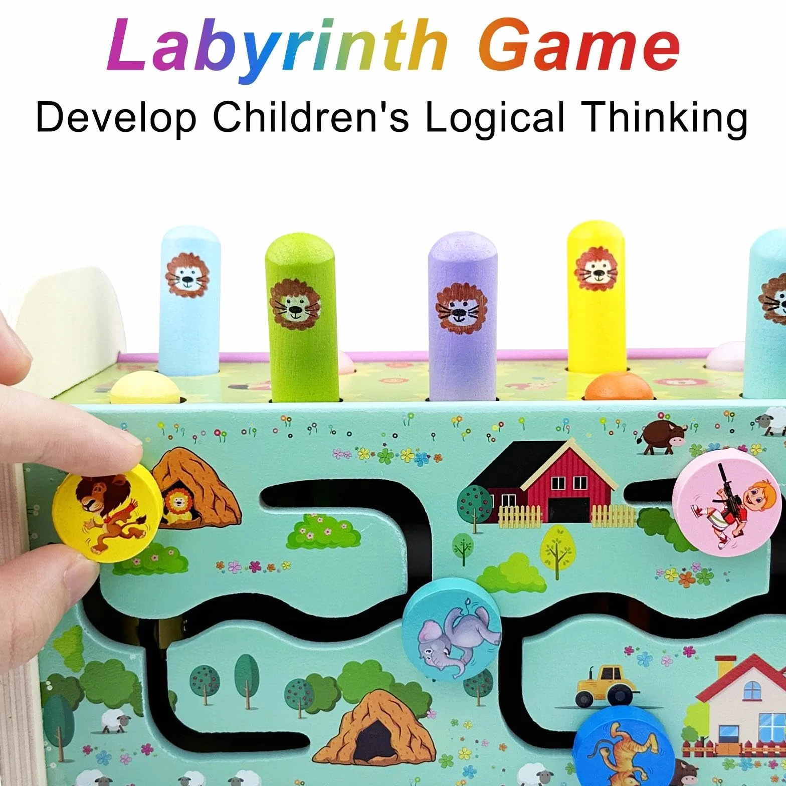 3 in 1 Giochi Legno Bambini con Xilofono/Acchiappa La Talpa/Labirinto, Strumenti Musicali Bambini, Gioco Banco di Martello, Giochi Educativi Montessori, per Regalo Bambino Bambina 1 2 3 Anno