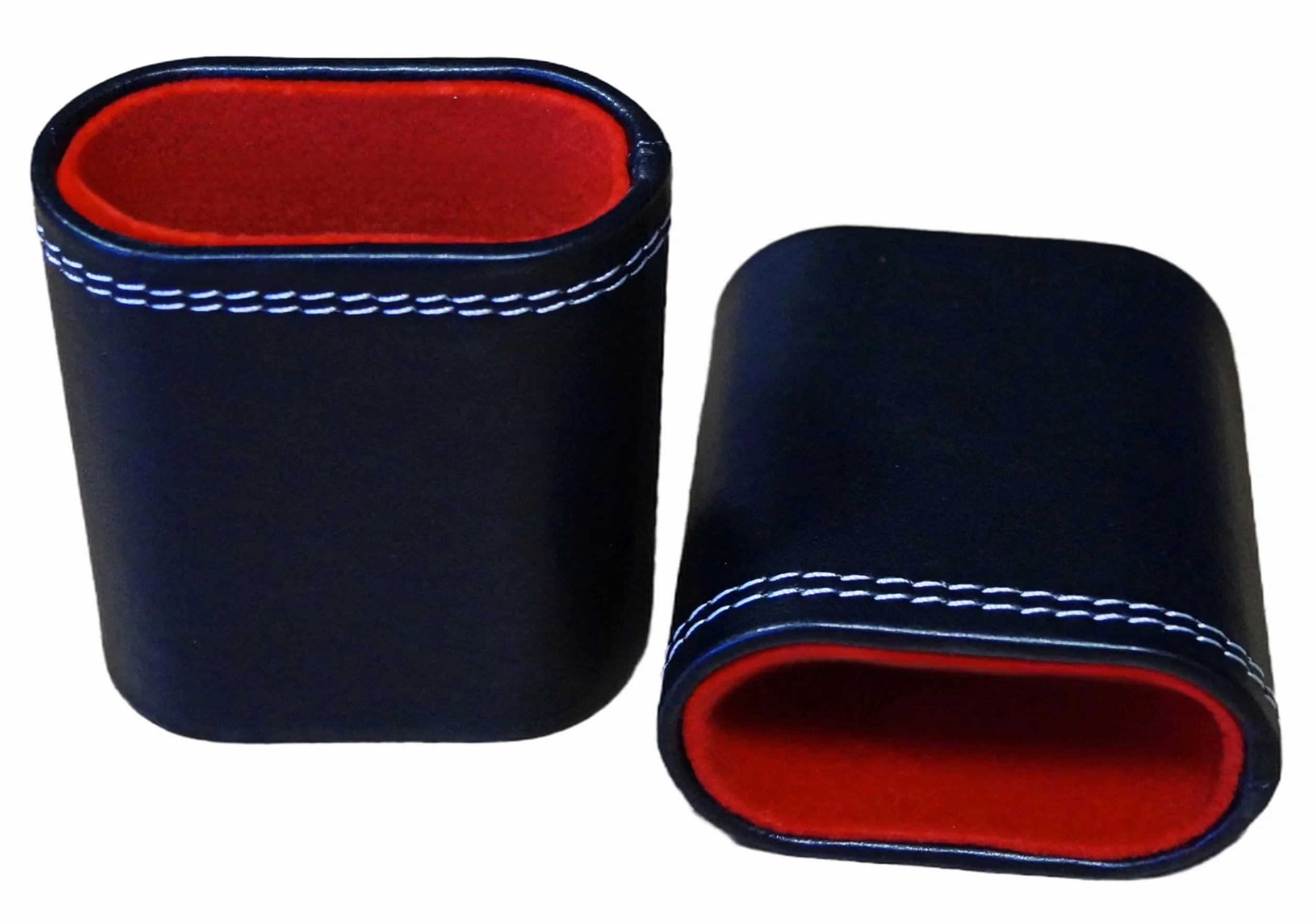 Set di 2 bicchieri cubi in ecopelle, colore nero/rosso, con rivestimento interno in feltro, per giochi a cubetti, backgammon, in feltro shaker P-16213