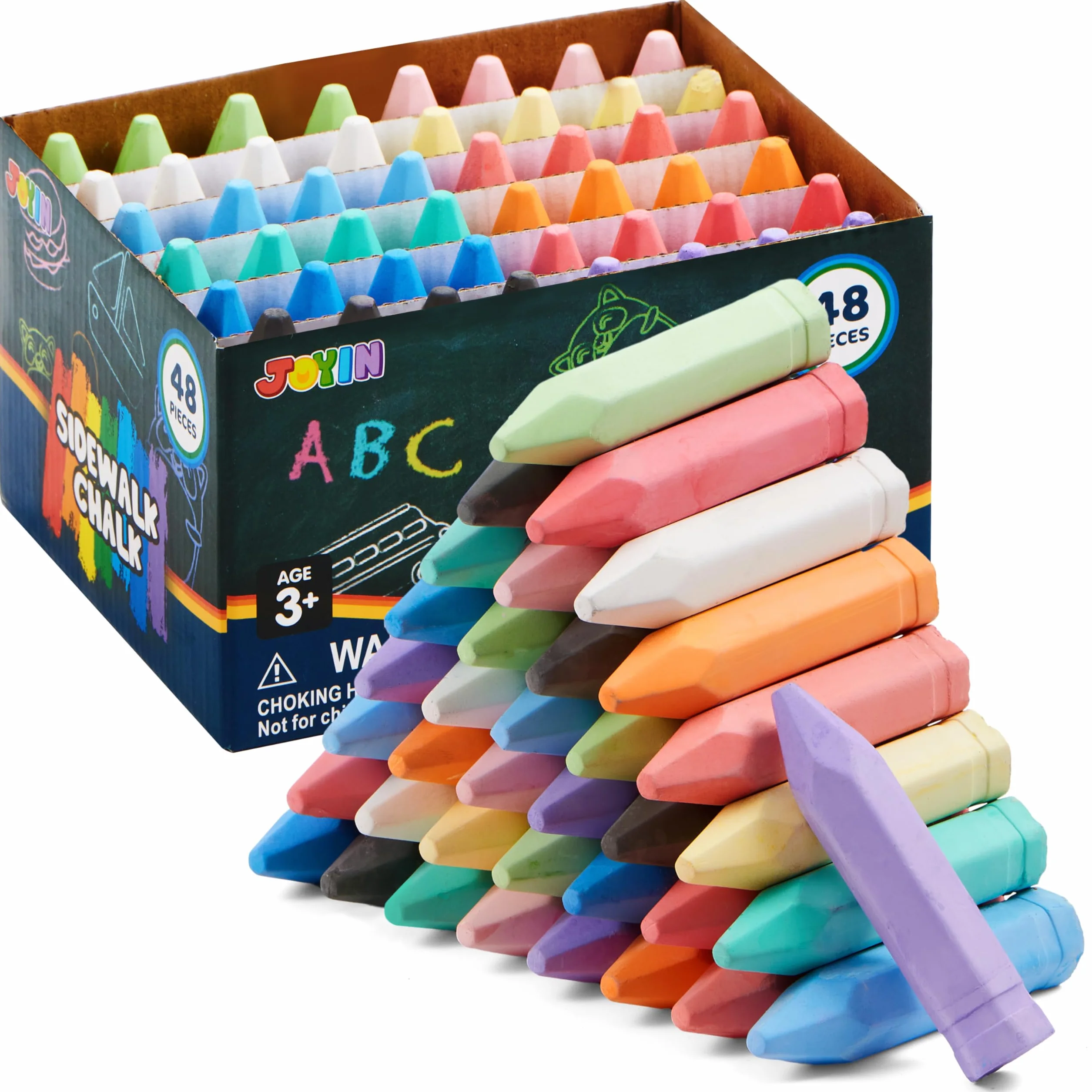 JOYIN Set di 48 gessetti a forma di cono lavabili, atossici, per giochi artistici, colorati, per esterni, lavabili, per giochi estivi all'aperto e disegni su lavagne