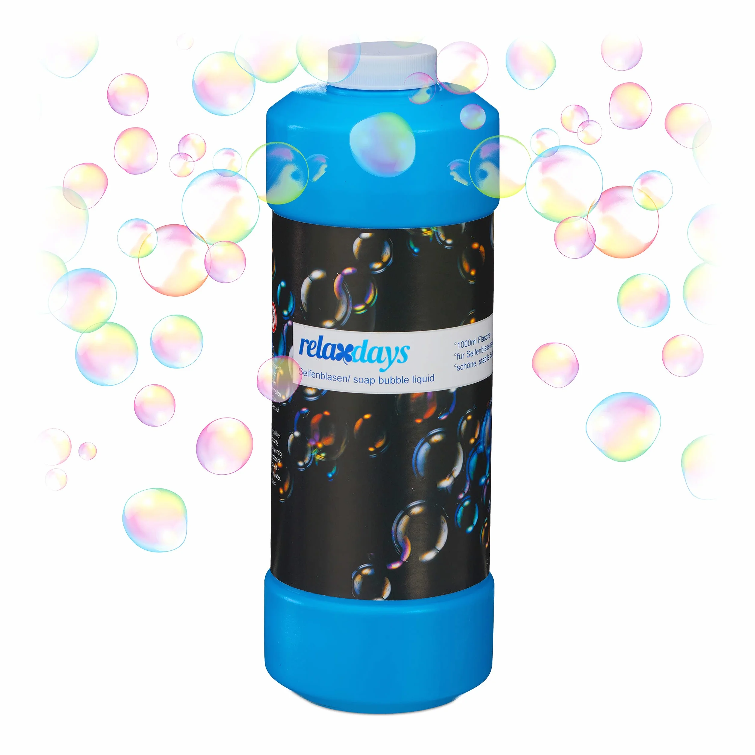 Relaxdays Flaconcino per Liquido per Bolle di Sapone, Flacone da 1 L da Riempire, per Macchine Sparabolle, Colori Assortiti