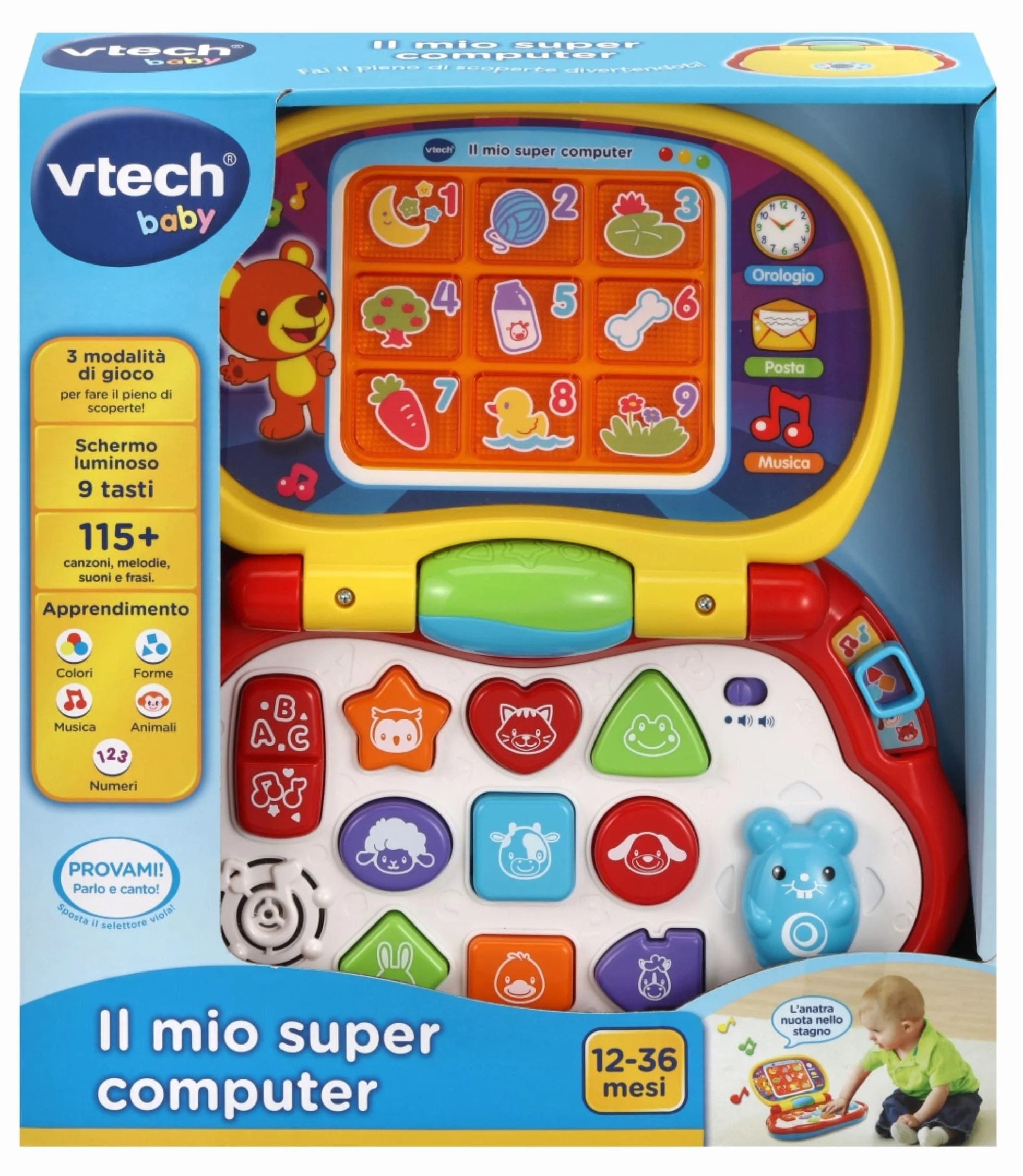 VTech Il Mio Super Computer, Computer Interattivo per Bambini, Computer con Mouse Effetti Luminosi, Pratica Maniglia, Gioco Bambino con Animali e Musica, Lingua Italiana, Batterie Incluse, 12-36 Mesi