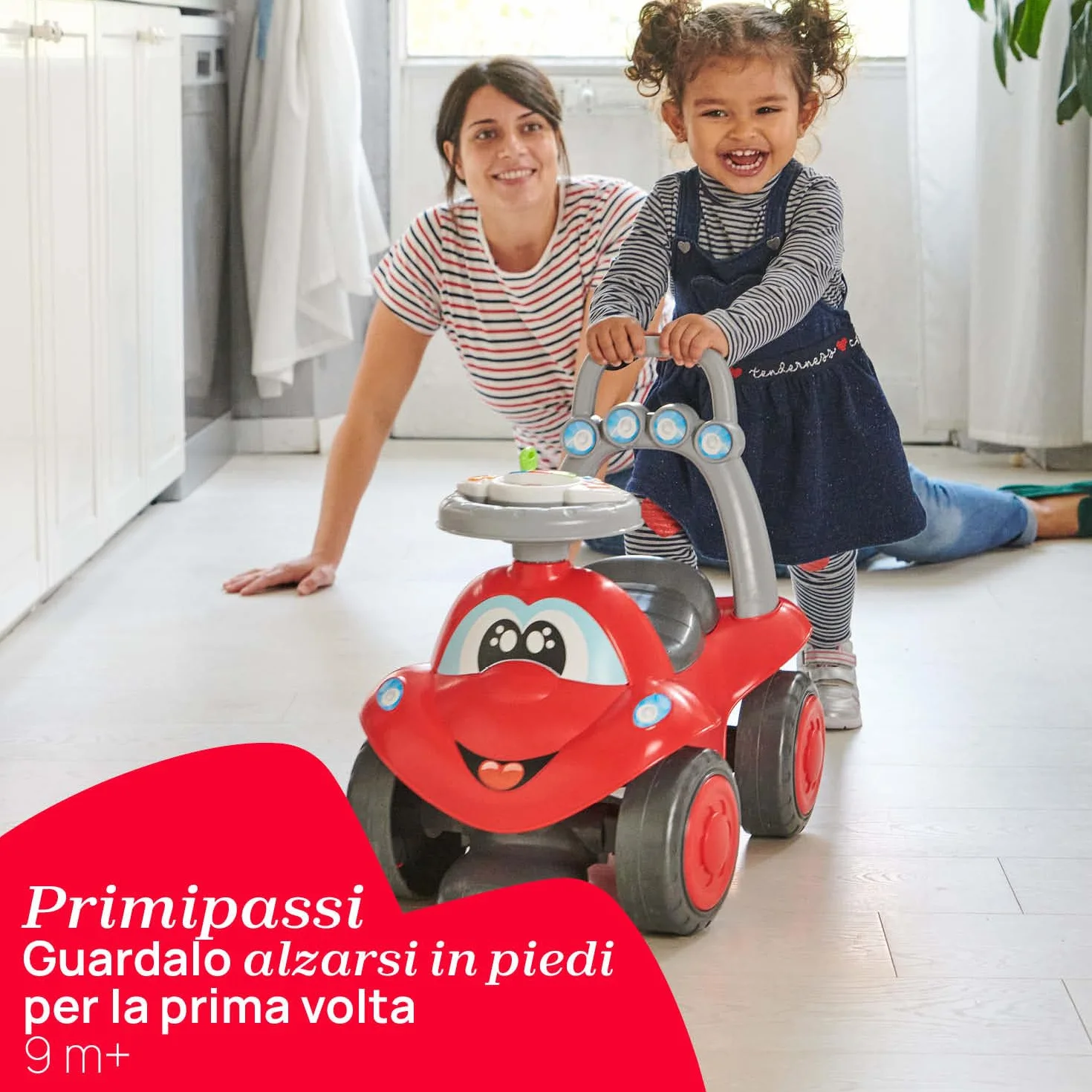 Chicco Billy Walk&Ride Eco+, Primi Passi, Girello e Cavalcabile, Assemblaggio Semplice, Manubrio Ergonomico, Ruote Larghe, Con Suoni e Luci di Guida, in Plastica Riciclata, Bambini 12-36 Mesi, Rosso