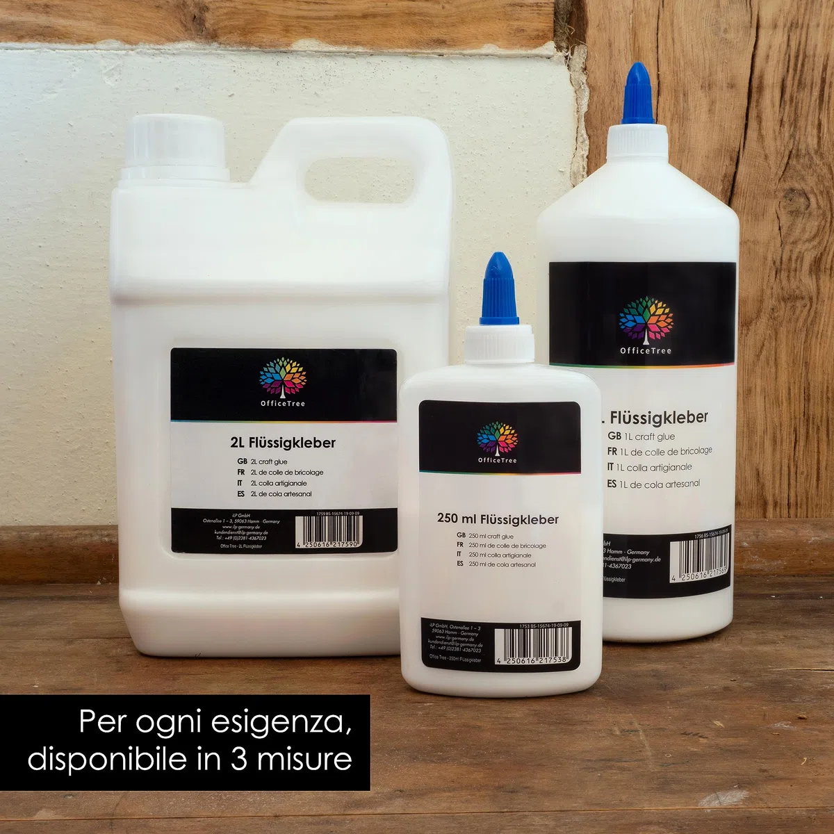 OfficeTree 2 litri di colla trasparente per fai da te – colla liquida senza solventi per bambini