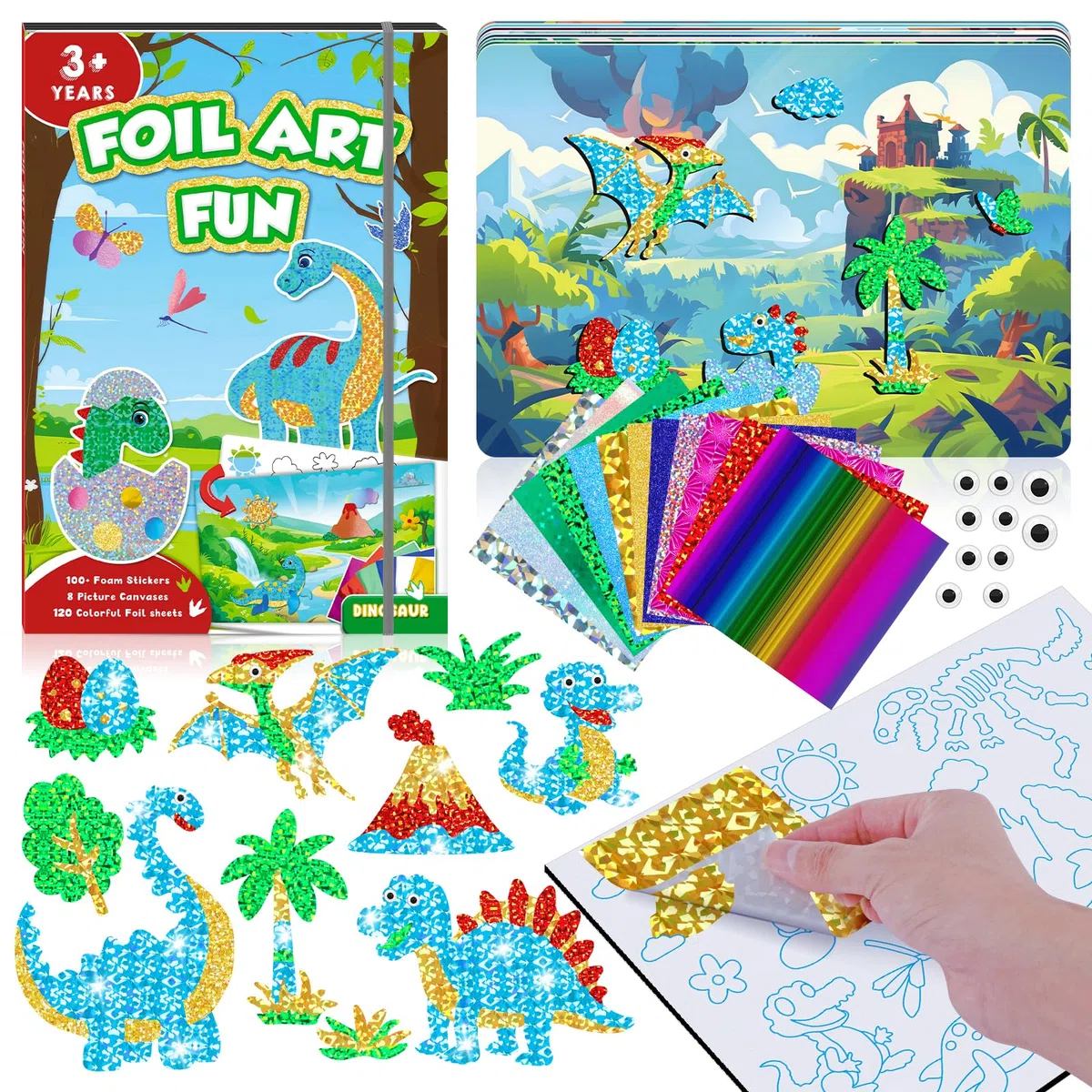 CutteeyFyry Foil Art Kit Per I Bambini,dinosauro & Principessa Foil Art Per I Bambini,Artigianato Artistico Kit Per ragazzo Età 3-10,Bambini Activity Kit di Natale Compleanno Regali di Pasqua