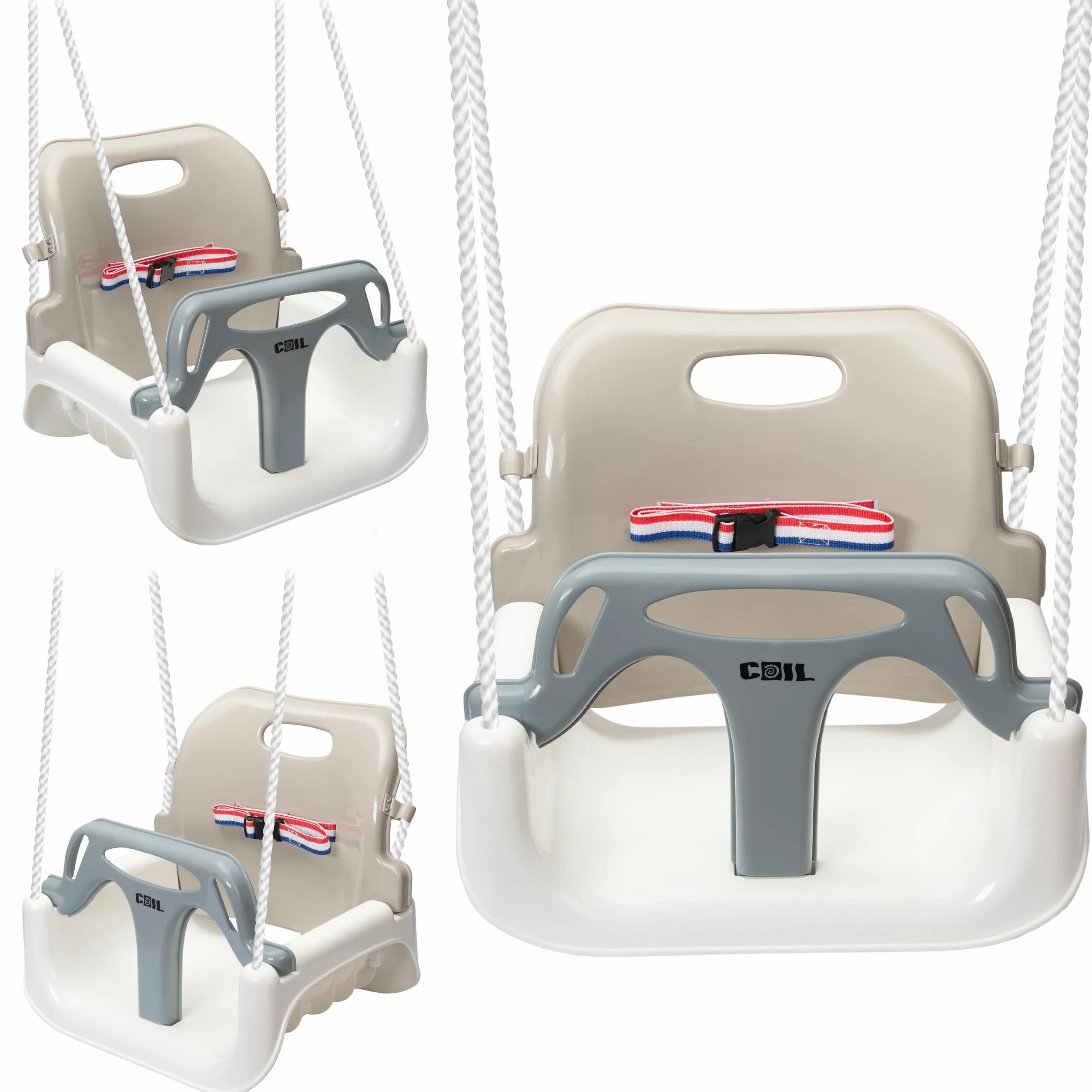 COIL Altalena per Bambini Outdoor 3-in-1, Altalena per Bambini Regolabile, con Schienale, Altalena per Bambini per Interni, Seggiolino per Altalena per Bambini, Altalena per Bambini (Beige)